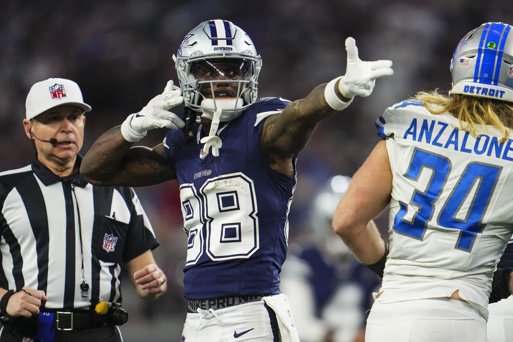 ARLINGTON, TX - DECEMBER 30: CeeDee Lamb #88 of the Dallas Cowboys celebrates during an NFL football game against the Detroit Lions at AT&T Stadium on December 30, 2023 in Arlington, Texas. (Photo by Cooper Neill/Getty Images)
