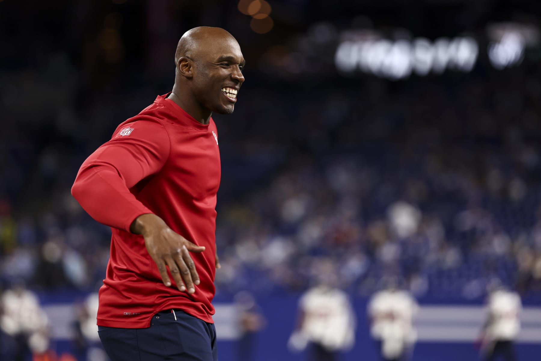 INDIANAPOLIS, IN - JANUARY 6: Head coach DeMeco Ryans of the Houston Texans smiles prior to an NFL football game against the Indianapolis Colts at Lucas Oil Stadium on January 6, 2024 in Indianapolis, Indiana. (Photo by Kevin Sabitus/Getty Images)