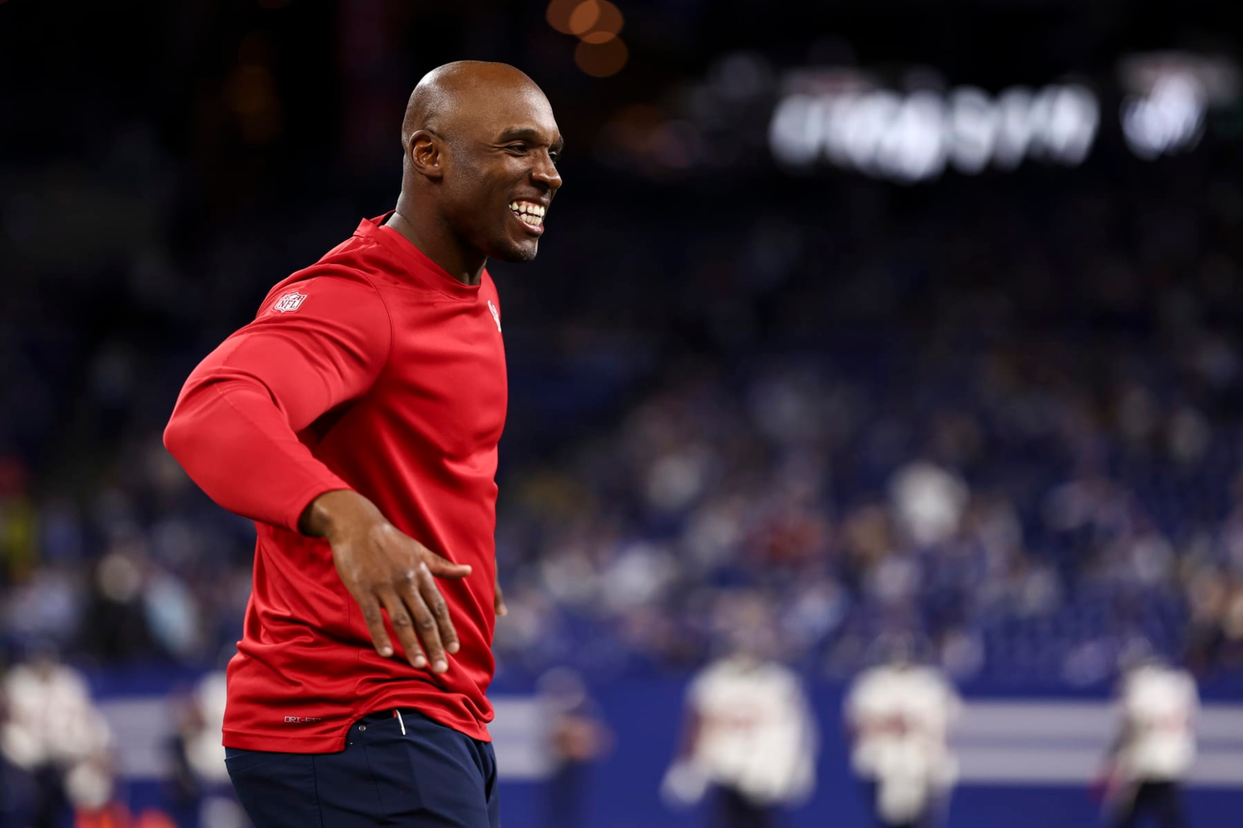 INDIANAPOLIS, IN - JANUARY 6: Head coach DeMeco Ryans of the Houston Texans smiles prior to an NFL football game against the Indianapolis Colts at Lucas Oil Stadium on January 6, 2024 in Indianapolis, Indiana. (Photo by Kevin Sabitus/Getty Images)