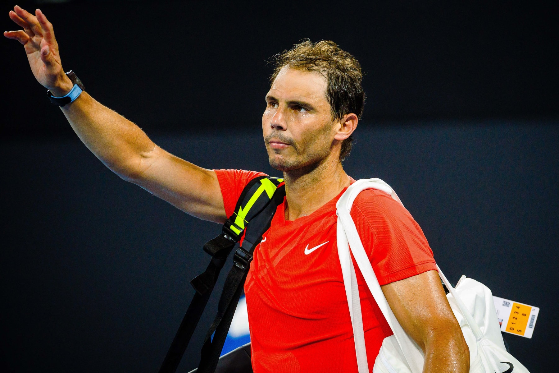 Spain's Rafael Nadal reacts as he leaves the court after his loss against Australia's Jordan Thompson at their men's singles match during the Brisbane International tennis tournament in Brisbane on January 5, 2024. (Photo by Patrick HAMILTON / AFP) / --IMAGE RESTRICTED TO EDITORIAL USE - STRICTLY NO COMMERCIAL USE-- (Photo by PATRICK HAMILTON/AFP via Getty Images) Spain's Rafael Nadal reacts as he leaves the court after his loss against Australia's Jordan Thompson at their men's singles match during the Brisbane International tennis tournament in Brisbane on January 5, 2024. (Photo by Patrick HAMILTON / AFP) / --IMAGE RESTRICTED TO EDITORIAL USE - STRICTLY NO COMMERCIAL USE-- (Photo by PATRICK HAMILTON/AFP via Getty Images)
