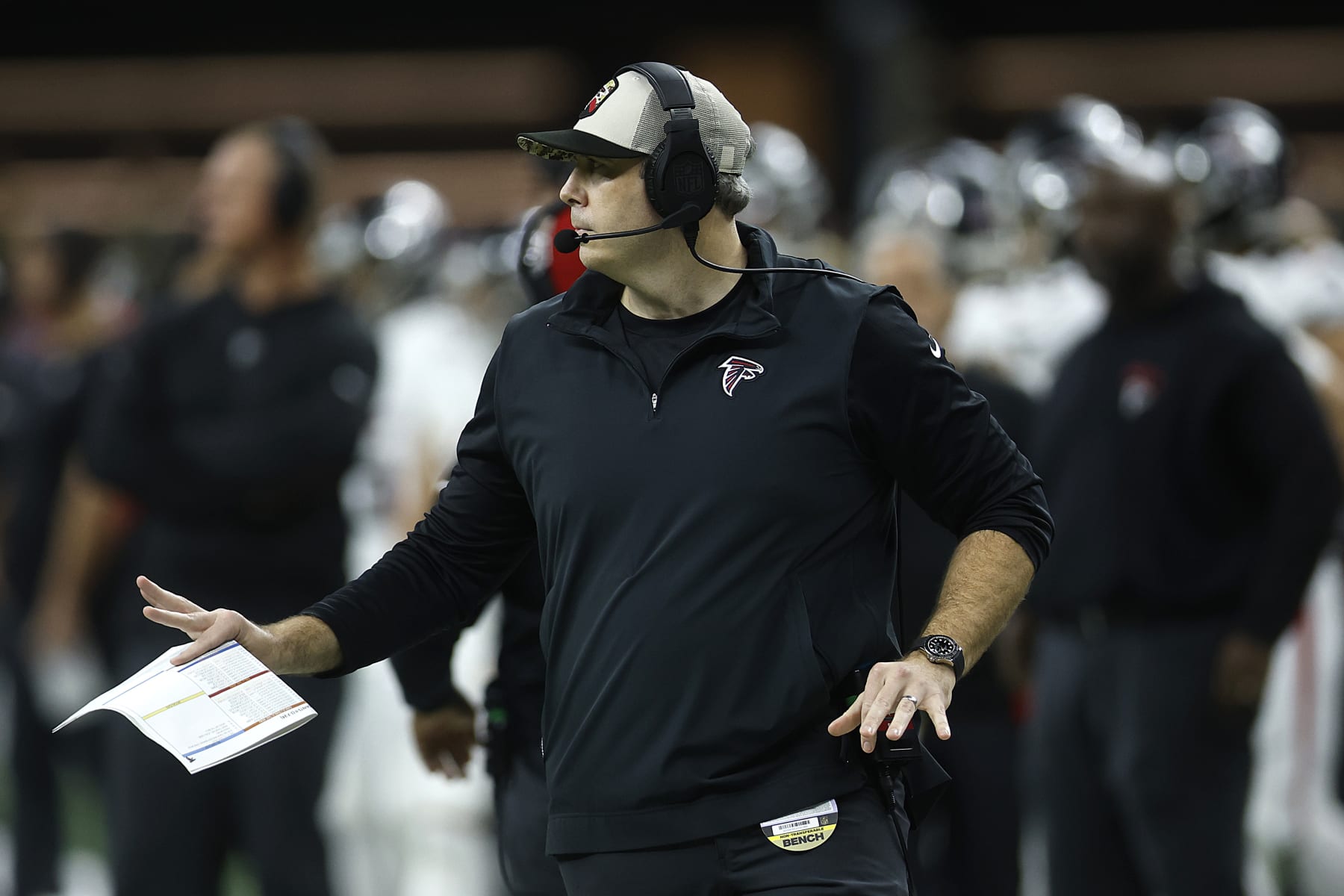 NEW ORLEANS, LOUISIANA - JANUARY 07: Atlanta Falcons head coach Arthur Smith looks on in the third quarter during a game against the New Orleans Saints at Caesars Superdome on January 07, 2024 in New Orleans, Louisiana. (Photo by Chris Graythen/Getty Images)