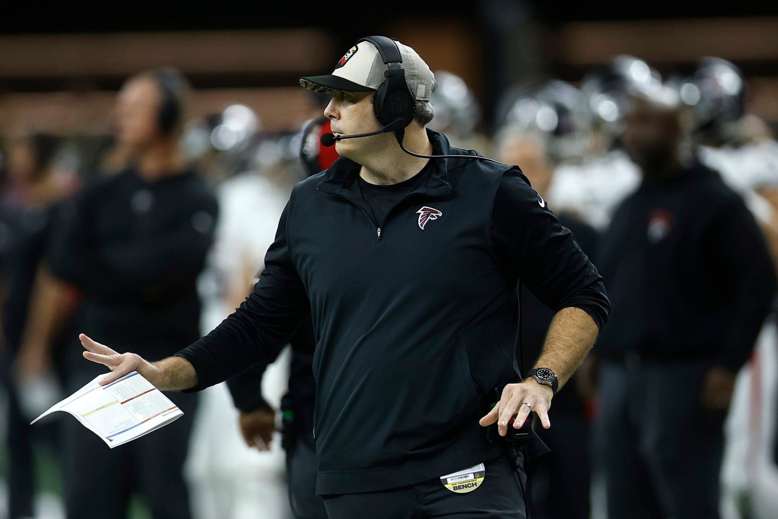 NEW ORLEANS, LOUISIANA - JANUARY 07: Atlanta Falcons head coach Arthur Smith looks on in the third quarter during a game against the New Orleans Saints at Caesars Superdome on January 07, 2024 in New Orleans, Louisiana. (Photo by Chris Graythen/Getty Images)