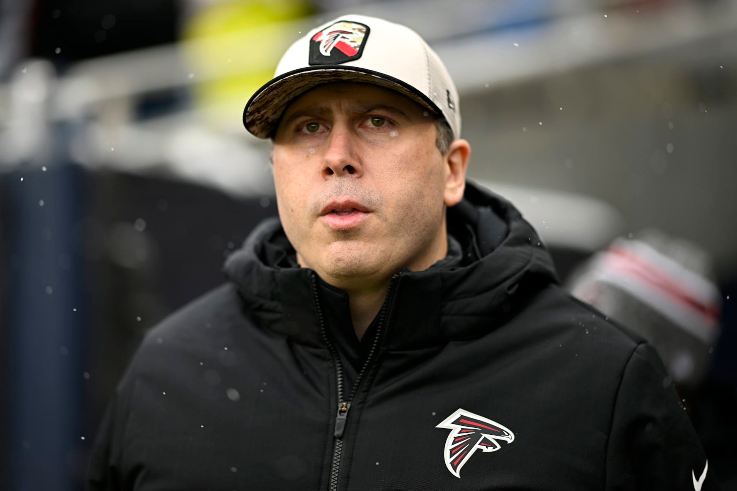 CHICAGO, ILLINOIS - DECEMBER 31: Head coach Arthur Smith of the Atlanta Falcons looks on prior to a game against the Chicago Bears at Soldier Field on December 31, 2023 in Chicago, Illinois. (Photo by Quinn Harris/Getty Images)