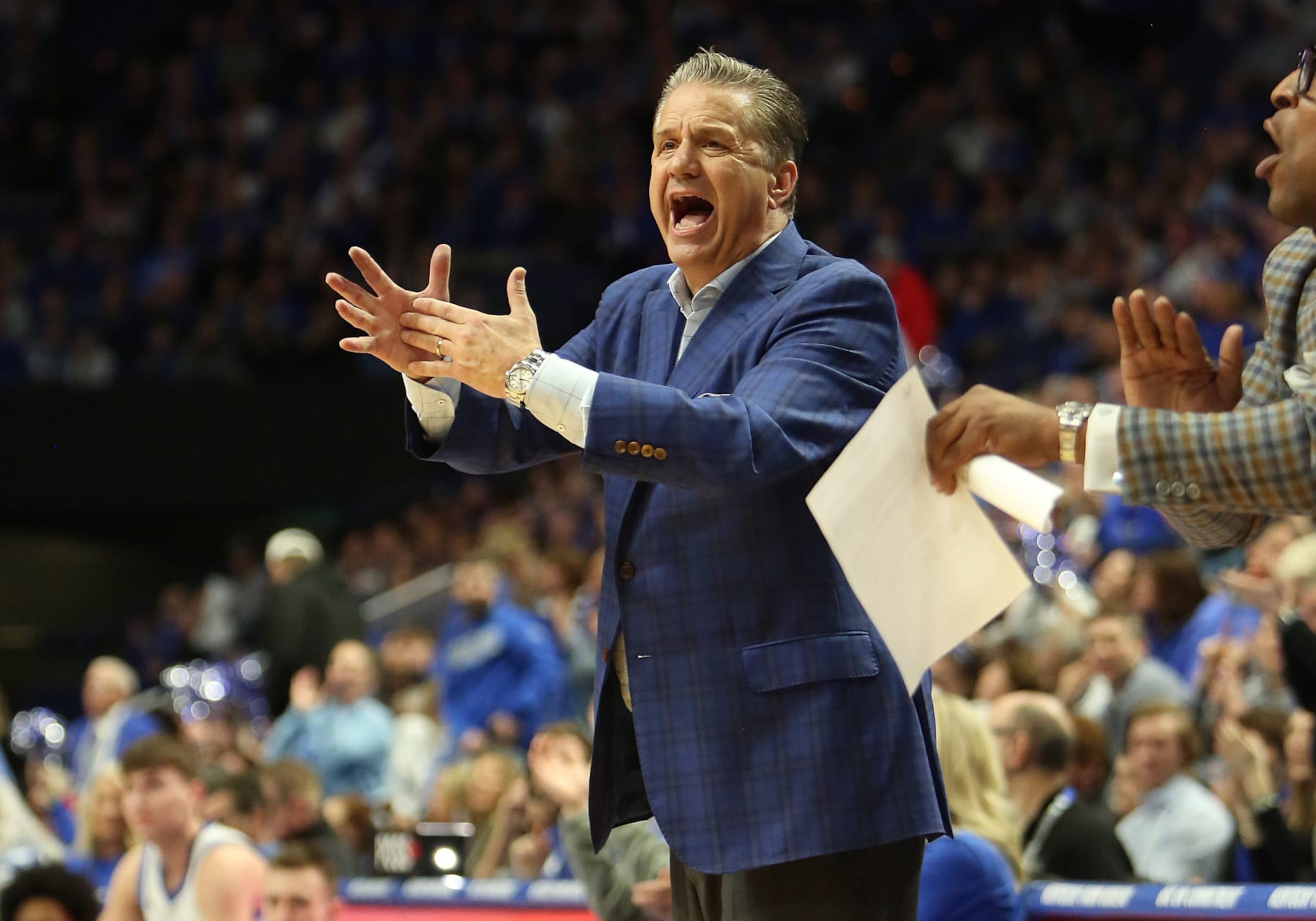 LEXINGTON, KY - DECEMBER 29: Kentucky Wildcats head coach John Calipari calls a timeout in a game between the Illinois State Redbirds and the Kentucky Wildcats on December 29, 2023, at Rupp Arena in Lexington, KY. (Photo by Jeff Moreland/Icon Sportswire via Getty Images)