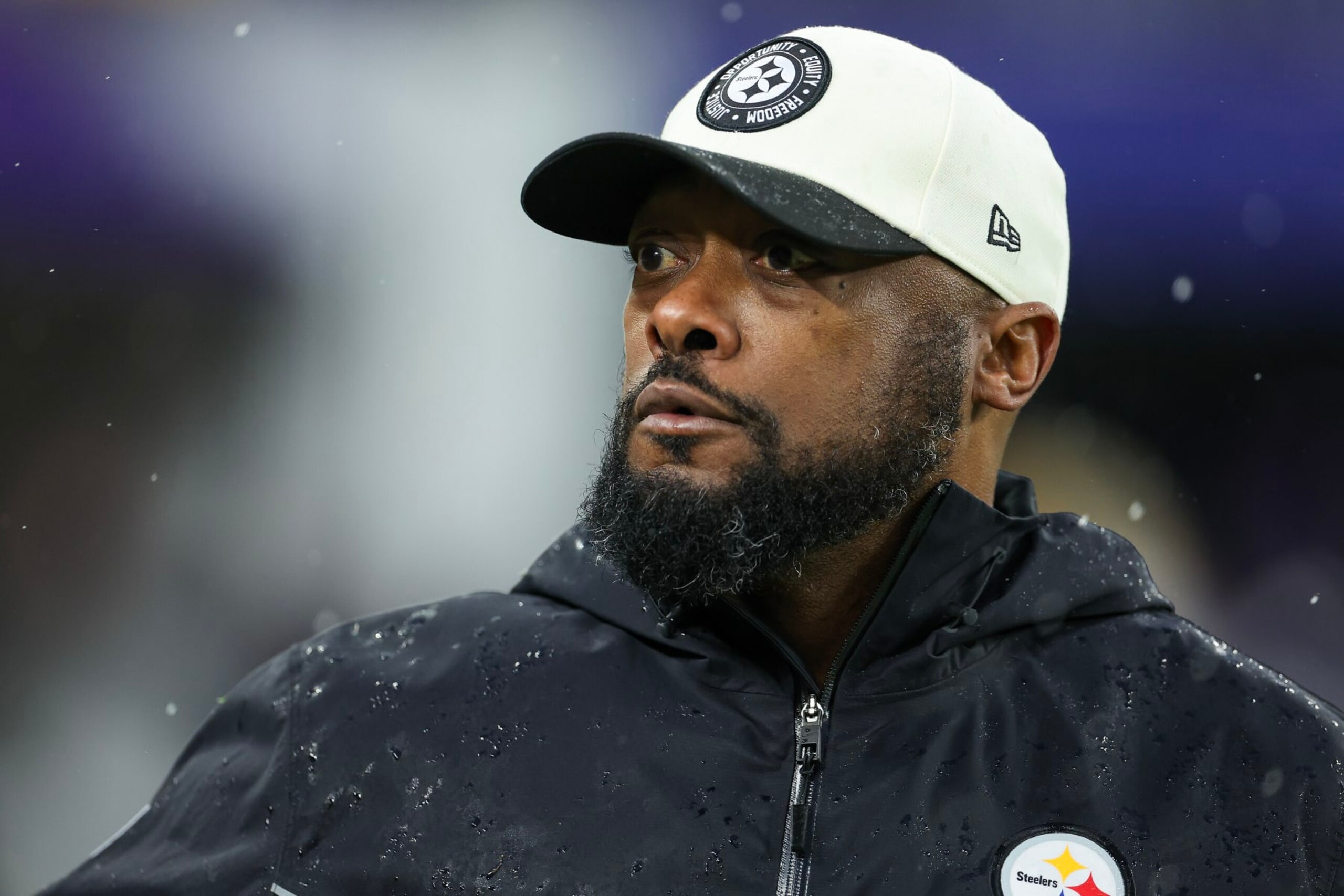 BALTIMORE, MARYLAND - JANUARY 06: Head coach Mike Tomlin of the Pittsburgh Steelers looks on prior to a game against the Baltimore Ravens at M&T Bank Stadium on January 06, 2024 in Baltimore, Maryland. (Photo by Rob Carr/Getty Images) BALTIMORE, MARYLAND - JANUARY 06: Head coach Mike Tomlin of the Pittsburgh Steelers looks on prior to a game against the Baltimore Ravens at M&T Bank Stadium on January 06, 2024 in Baltimore, Maryland. (Photo by Rob Carr/Getty Images)