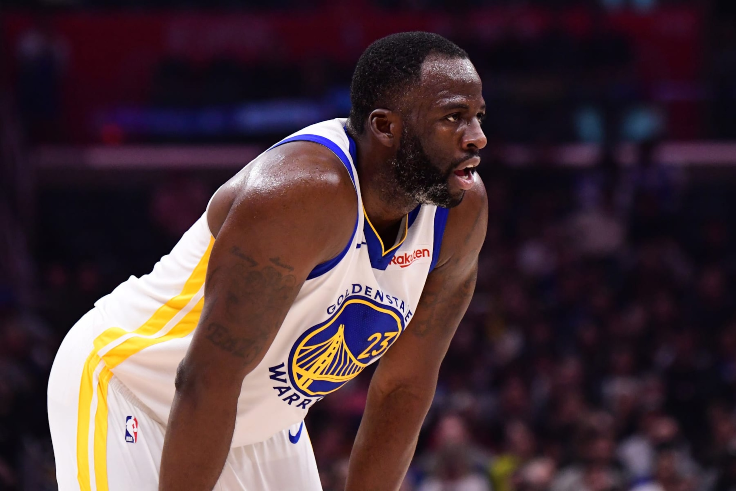 LOS ANGELES, CA - DECEMBER 2: Draymond Green #23 of the Golden State Warriors looks on during the game against the LA Clippers on December 2, 2023 at Crypto.Com Arena in Los Angeles, California. NOTE TO USER: User expressly acknowledges and agrees that, by downloading and/or using this Photograph, user is consenting to the terms and conditions of the Getty Images License Agreement. Mandatory Copyright Notice: Copyright 2023 NBAE (Photo by Adam Pantozzi/NBAE via Getty Images) LOS ANGELES, CA - DECEMBER 2: Draymond Green #23 of the Golden State Warriors looks on during the game against the LA Clippers on December 2, 2023 at Crypto.Com Arena in Los Angeles, California. NOTE TO USER: User expressly acknowledges and agrees that, by downloading and/or using this Photograph, user is consenting to the terms and conditions of the Getty Images License Agreement. Mandatory Copyright Notice: Copyright 2023 NBAE (Photo by Adam Pantozzi/NBAE via Getty Images)