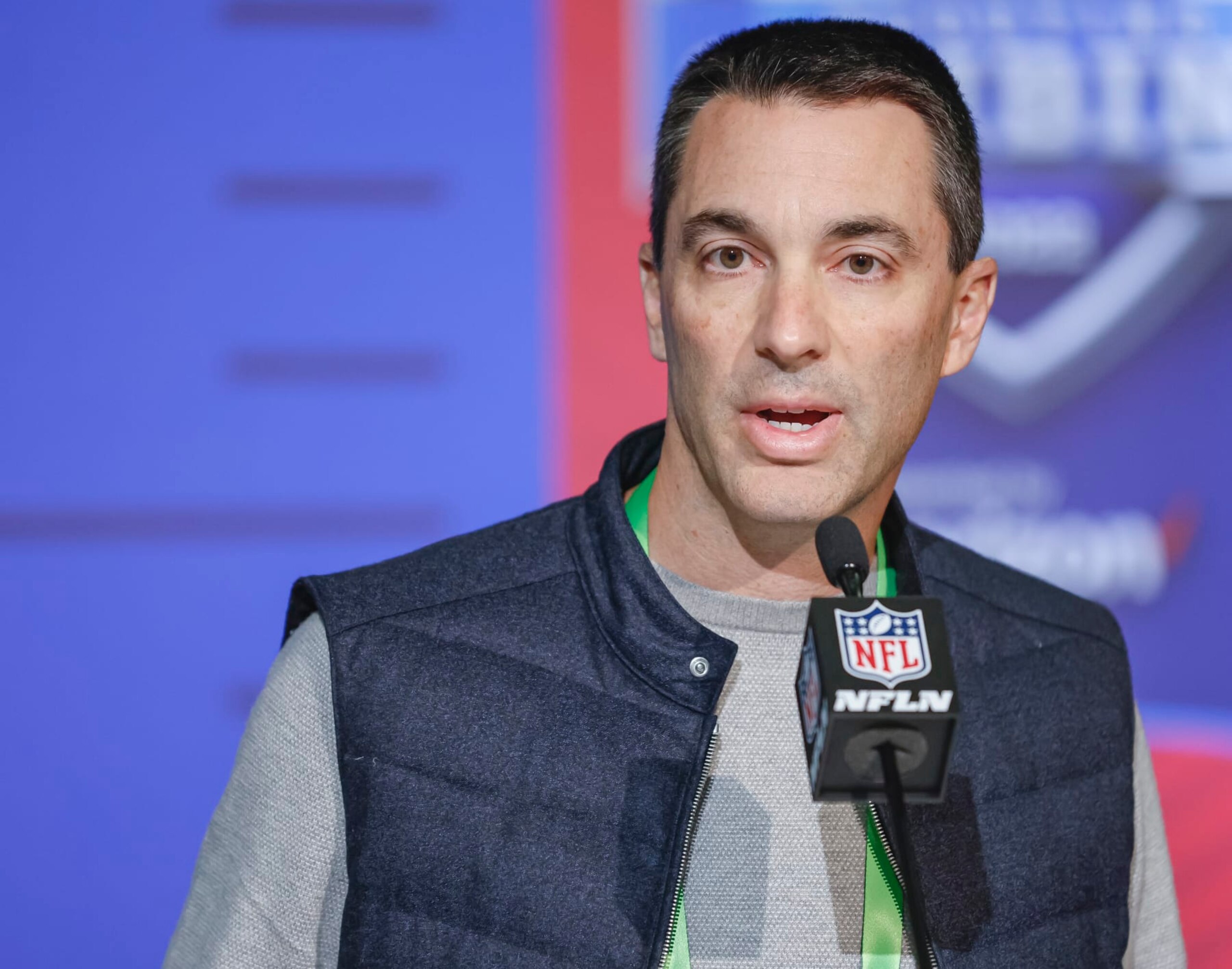 INDIANAPOLIS, IN - MAR 01: Tom Telesco, general manager of the Los Angeles Chargers speaks to reporters during the NFL Draft Combine at the Indiana Convention Center on March 1, 2022 in Indianapolis, Indiana. (Photo by Michael Hickey/Getty Images) INDIANAPOLIS, IN - MAR 01: Tom Telesco, general manager of the Los Angeles Chargers speaks to reporters during the NFL Draft Combine at the Indiana Convention Center on March 1, 2022 in Indianapolis, Indiana. (Photo by Michael Hickey/Getty Images)