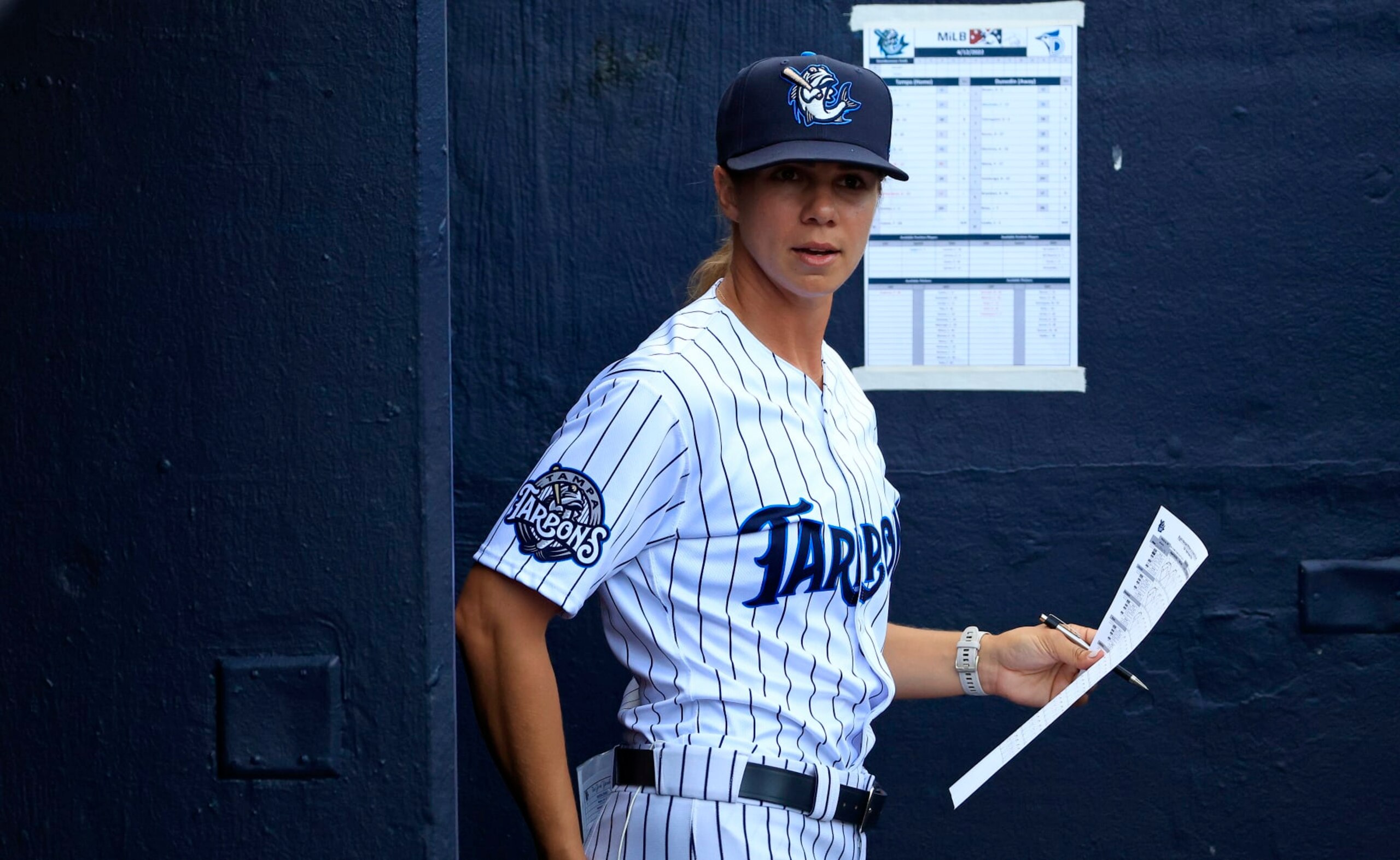 TAMPA, FLORIDA - APRIL 12: Tampa Tarpons Manager Rachel Balkovec, the first full-time female manager in the history of affiliated baseball looks on during a game against the Dunedin Blue Jays at George M. Steinbrenner Field on April 12, 2022 in Tampa, Florida. (Photo by Mike Ehrmann/Getty Images) TAMPA, FLORIDA - APRIL 12: Tampa Tarpons Manager Rachel Balkovec, the first full-time female manager in the history of affiliated baseball looks on during a game against the Dunedin Blue Jays at George M. Steinbrenner Field on April 12, 2022 in Tampa, Florida. (Photo by Mike Ehrmann/Getty Images)
