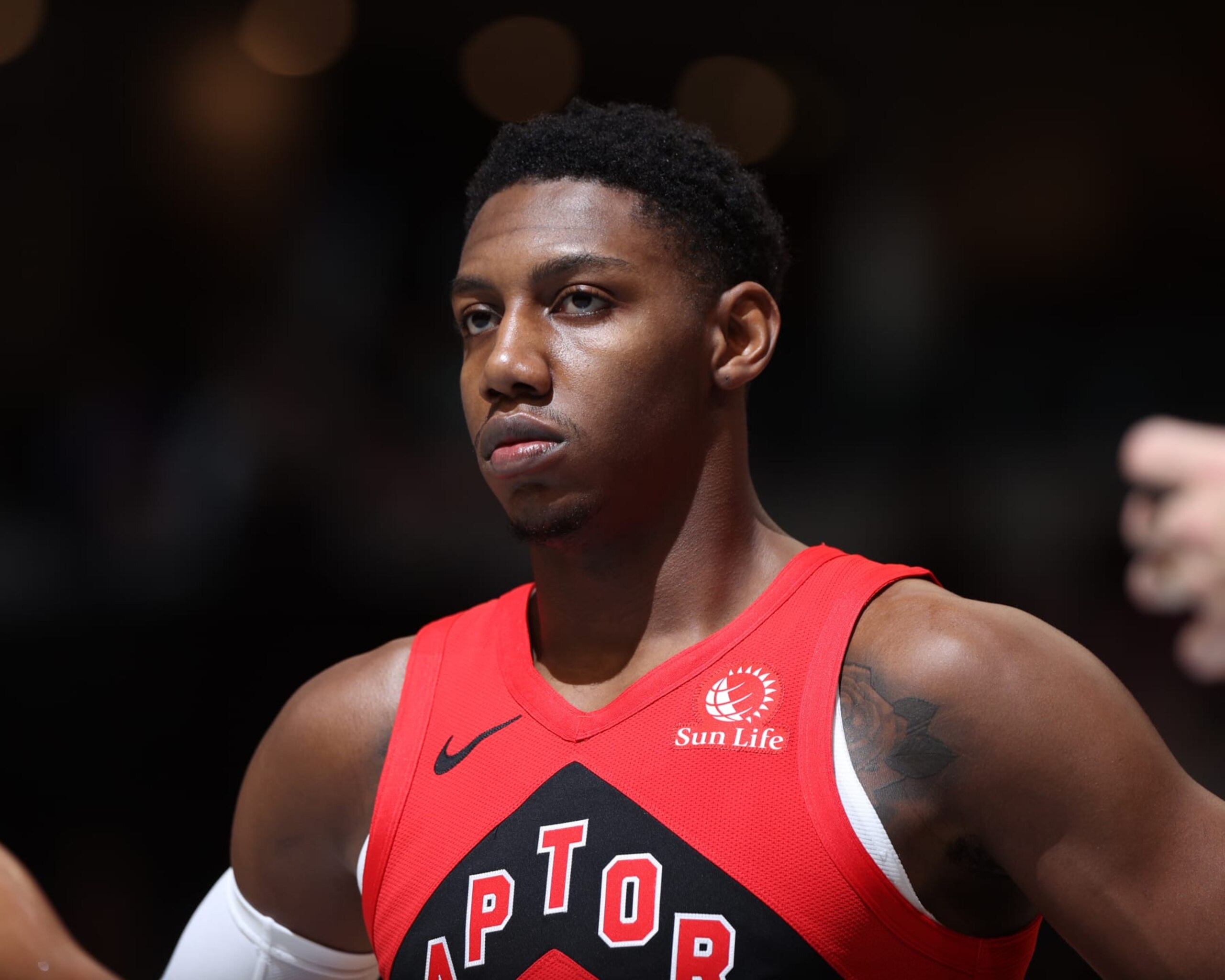 MEMPHIS, TN - JANUARY 3:  RJ Barrett #9 of the Toronto Raptors look on during the game on January 3, 2024 at FedExForum in Memphis, Tennessee. NOTE TO USER: User expressly acknowledges and agrees that, by downloading and or using this photograph, User is consenting to the terms and conditions of the Getty Images License Agreement. Mandatory Copyright Notice: Copyright 2024 NBAE (Photo by Joe Murphy/NBAE via Getty Images)