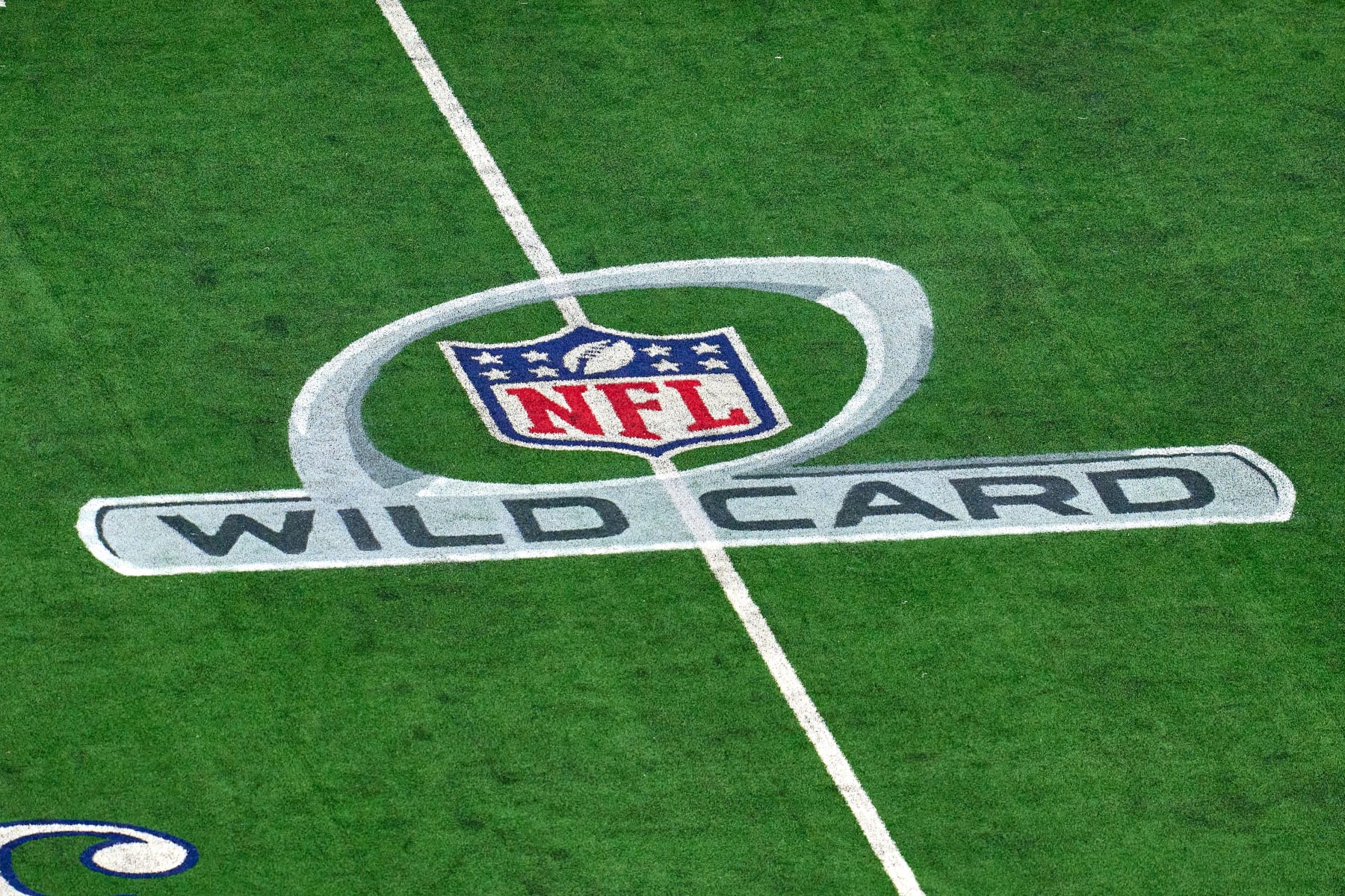 ARLINGTON, TX - JANUARY 16: A detail view of the NFL Wild Card logo is seen on the field during the NFC Wild Card game between the San Francisco 49ers and the Dallas Cowboys on January 16, 2022 at AT&T Stadium in Arlington, TX. (Photo by Robin Alam/Icon Sportswire via Getty Images)
