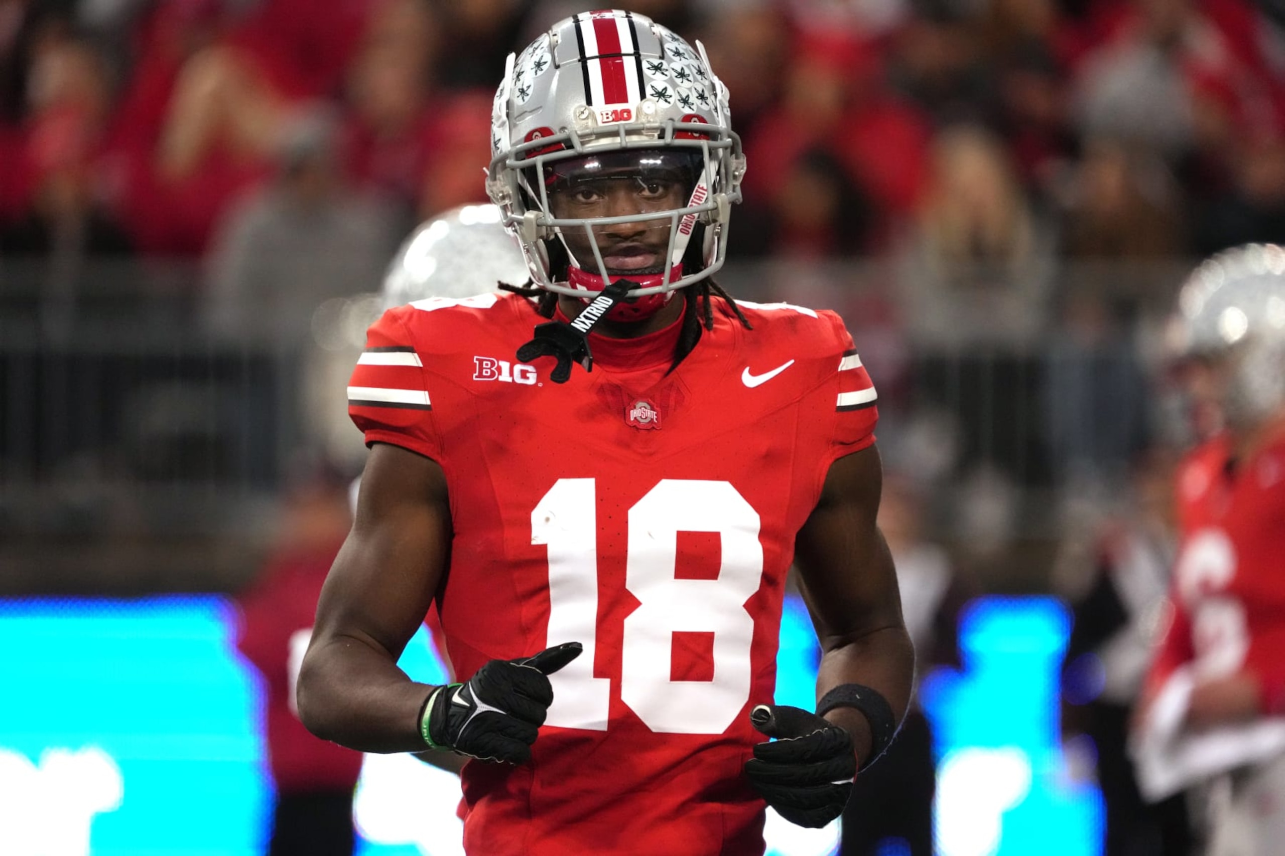 COLUMBUS, OHIO - NOVEMBER 18: Wide receiver Marvin Harrison Jr. #18 of the Ohio State Buckeyes during the game against the Minnesota Golden Gophers at Ohio Stadium on November 18, 2023 in Columbus, Ohio. (Photo by Jason Mowry/Getty Images)