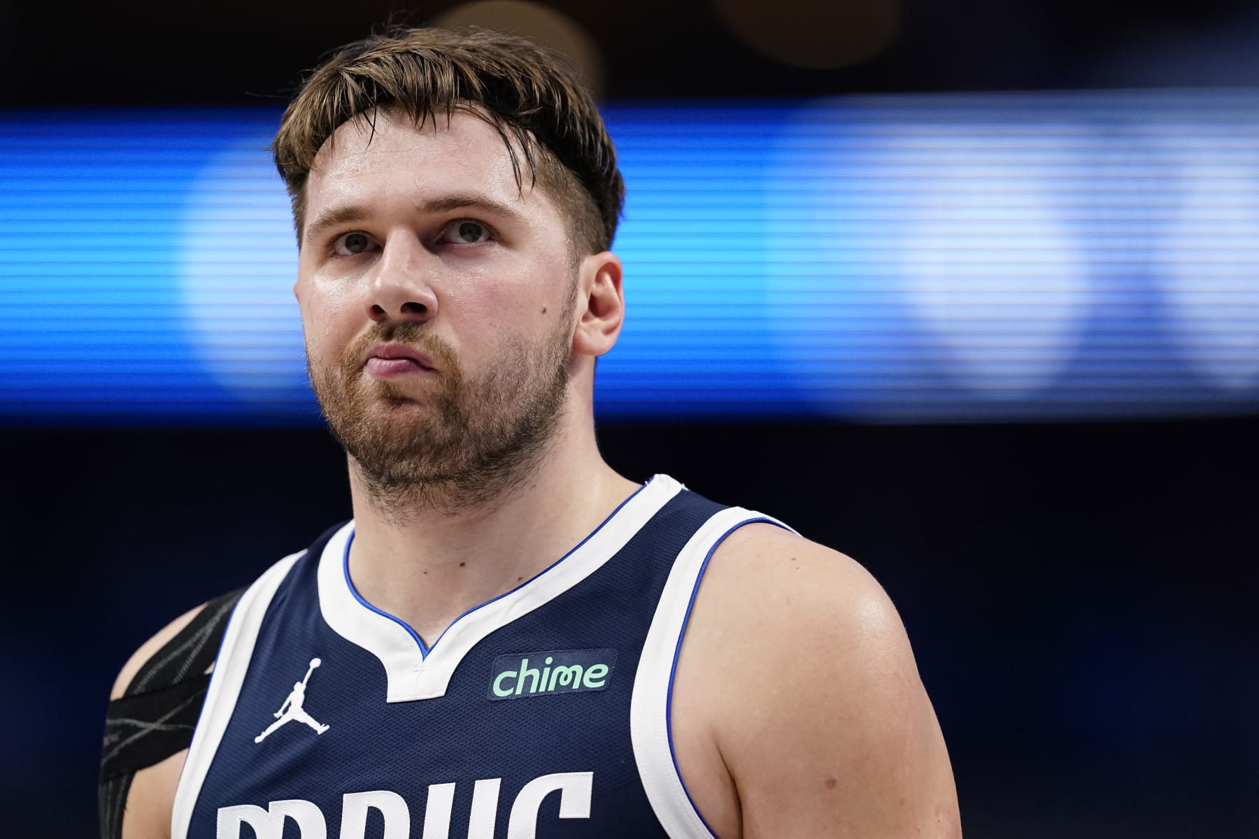 DALLAS, TEXAS - JANUARY 03: Luka Doncic #77 of the Dallas Mavericks looks on during the second half against the Portland Trail Blazers at American Airlines Center on January 03, 2024 in Dallas, Texas. NOTE TO USER: User expressly acknowledges and agrees that, by downloading and or using this photograph, User is consenting to the terms and conditions of the Getty Images License Agreement. (Photo by Sam Hodde/Getty Images) DALLAS, TEXAS - JANUARY 03: Luka Doncic #77 of the Dallas Mavericks looks on during the second half against the Portland Trail Blazers at American Airlines Center on January 03, 2024 in Dallas, Texas. NOTE TO USER: User expressly acknowledges and agrees that, by downloading and or using this photograph, User is consenting to the terms and conditions of the Getty Images License Agreement. (Photo by Sam Hodde/Getty Images)