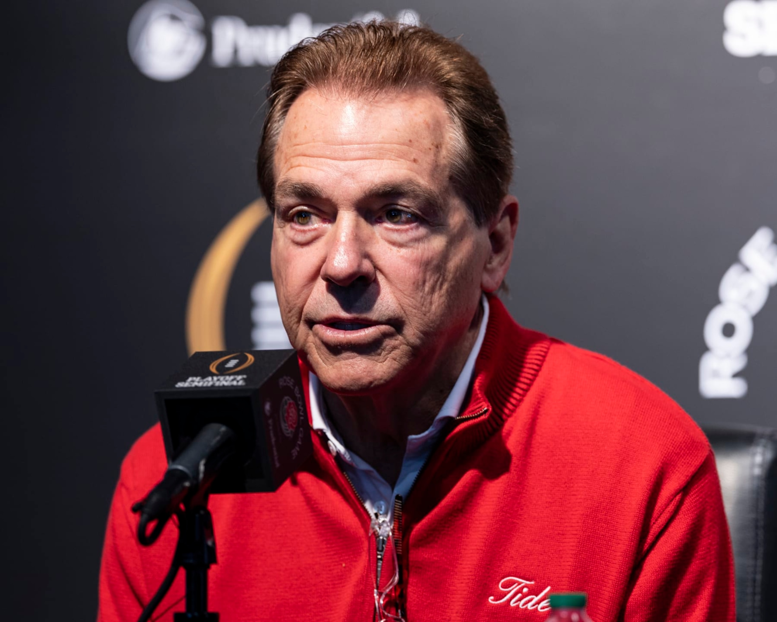 PASADENA, CA - DECEMBER 30: Head Coach Nick Saban of the Alabama Crimson Tide during media day at the Rose Bowl on December 30, 2023 in Pasadena, California. (Photo by Steve Limentani/ISI Photos/Getty Images) PASADENA, CA - DECEMBER 30: Head Coach Nick Saban of the Alabama Crimson Tide during media day at the Rose Bowl on December 30, 2023 in Pasadena, California. (Photo by Steve Limentani/ISI Photos/Getty Images)