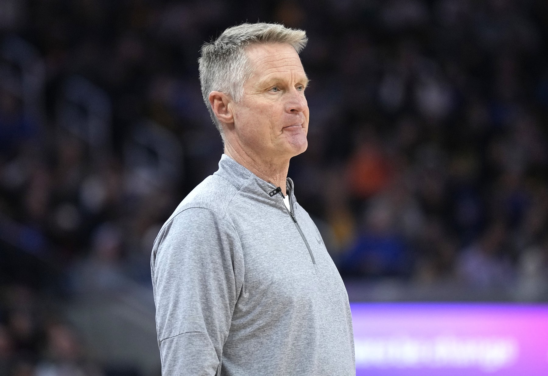 SAN FRANCISCO, CALIFORNIA - JANUARY 04: Head coach Steve Kerr of the Golden State Warriors looks on against the Denver Nuggets during the third quarter of an NBA basketball game at Chase Center on January 04, 2024 in San Francisco, California. NOTE TO USER: User expressly acknowledges and agrees that, by downloading and or using this photograph, User is consenting to the terms and conditions of the Getty Images License Agreement. (Photo by Thearon W. Henderson/Getty Images)
