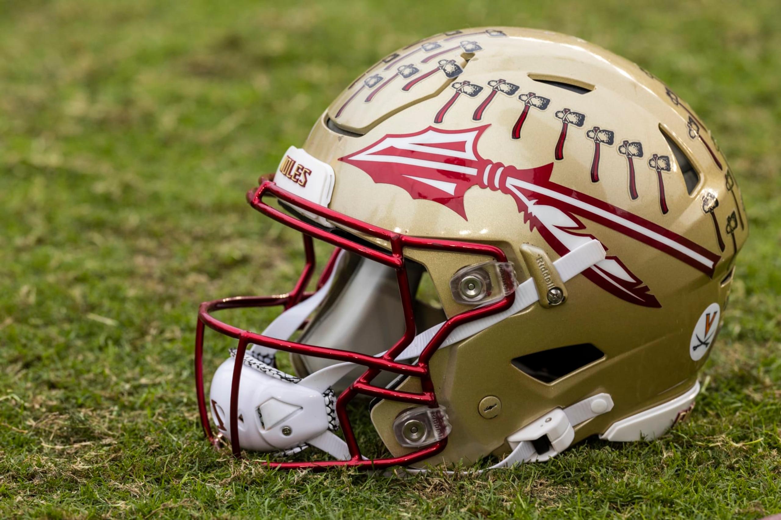 TALLAHASSEE, FLORIDA - NOVEMBER 19: A Florida State Seminoles helmet is seen after a game between the Florida State Seminoles and the Louisiana-Lafayette Ragin Cajuns at Doak Campbell Stadium on November 19, 2022 in Tallahassee, Florida. (Photo by James Gilbert/Getty Images)