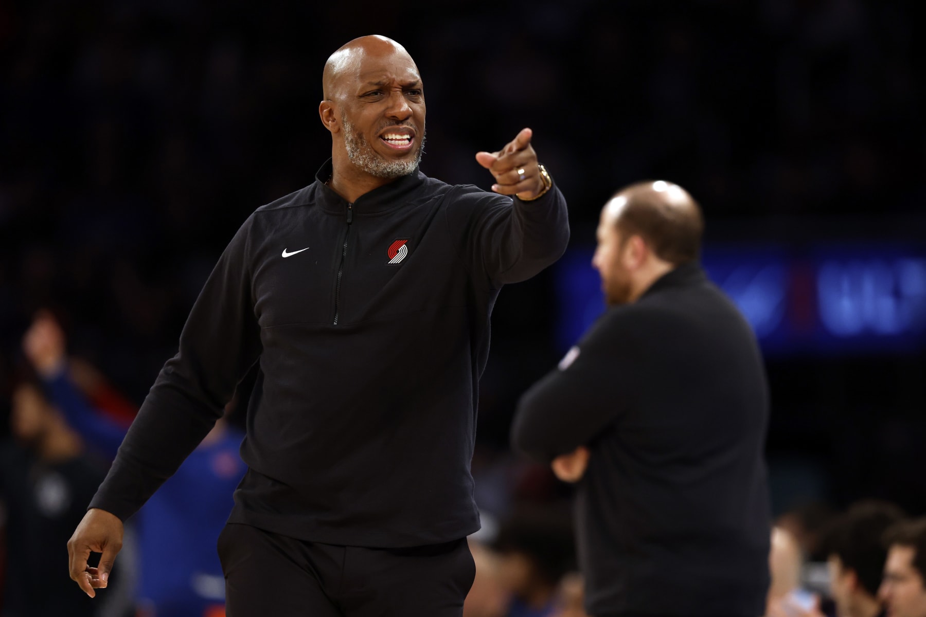 NEW YORK, NEW YORK - JANUARY 09: Head coach Chauncey Billups of the Portland Trail Blazers directs his team during the first half against the New York Knicks at Madison Square Garden on January 09, 2024 in New York City. NOTE TO USER: User expressly acknowledges and agrees that, by downloading and/or using this Photograph, user is consenting to the terms and conditions of the Getty Images License Agreement. (Photo by Sarah Stier/Getty Images)