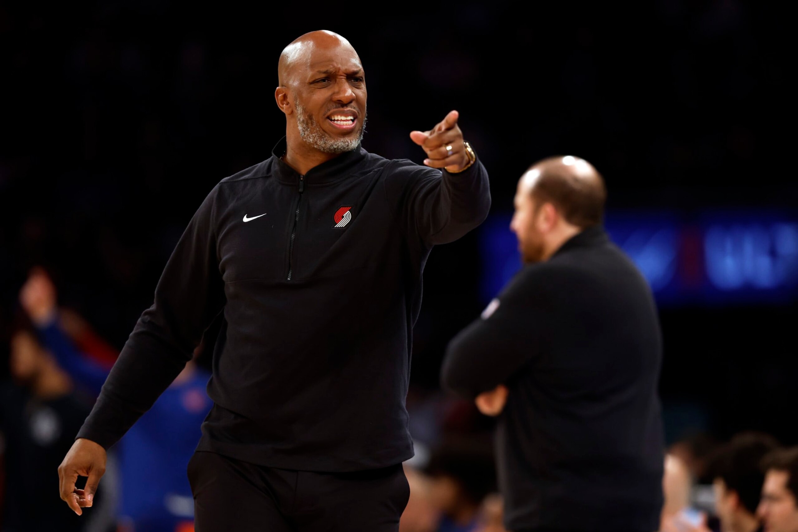 NEW YORK, NEW YORK - JANUARY 09: Head coach Chauncey Billups of the Portland Trail Blazers directs his team during the first half against the New York Knicks at Madison Square Garden on January 09, 2024 in New York City. NOTE TO USER: User expressly acknowledges and agrees that, by downloading and/or using this Photograph, user is consenting to the terms and conditions of the Getty Images License Agreement. (Photo by Sarah Stier/Getty Images)