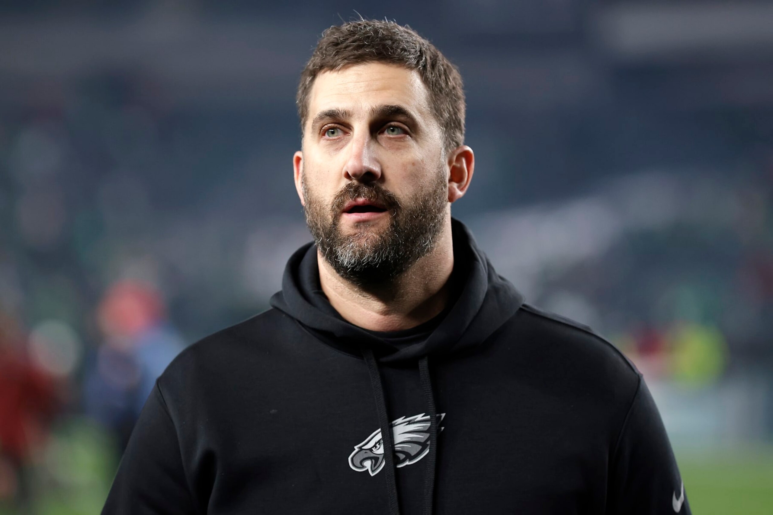PHILADELPHIA, PENNSYLVANIA - DECEMBER 25: Head coach Nick Sirianni of the Philadelphia Eagles looks on after the 33-25 win against the New York Giants at Lincoln Financial Field on December 25, 2023 in Philadelphia, Pennsylvania. (Photo by Adam Hunger/Getty Images)