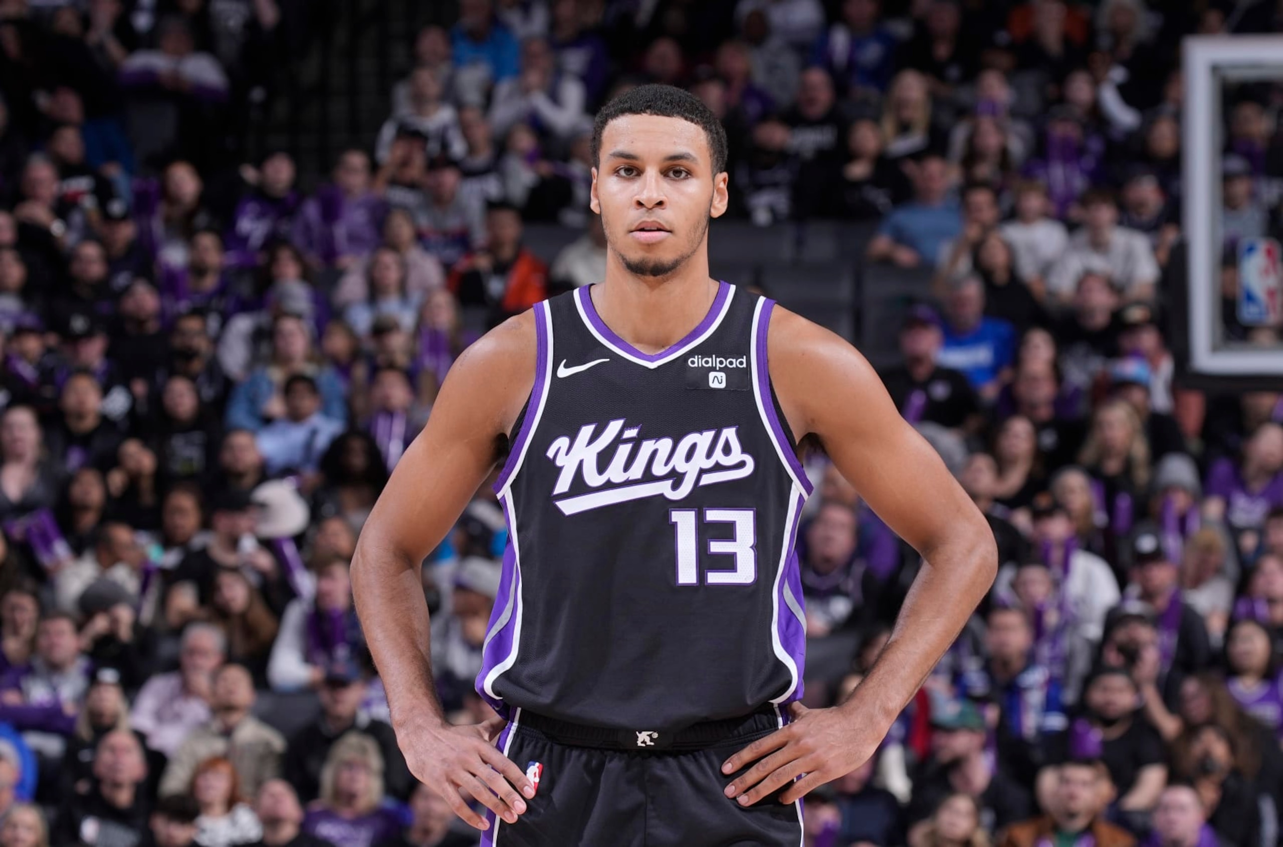 SACRAMENTO, CA - JANUARY 3: Keegan Murray #13 of the Sacramento Kings looks on during the game against the Orlando Magic on January 3, 2024 at Golden 1 Center in Sacramento, California. NOTE TO USER: User expressly acknowledges and agrees that, by downloading and or using this photograph, User is consenting to the terms and conditions of the Getty Images Agreement. Mandatory Copyright Notice: Copyright 2024 NBAE (Photo by Rocky Widner/NBAE via Getty Images)