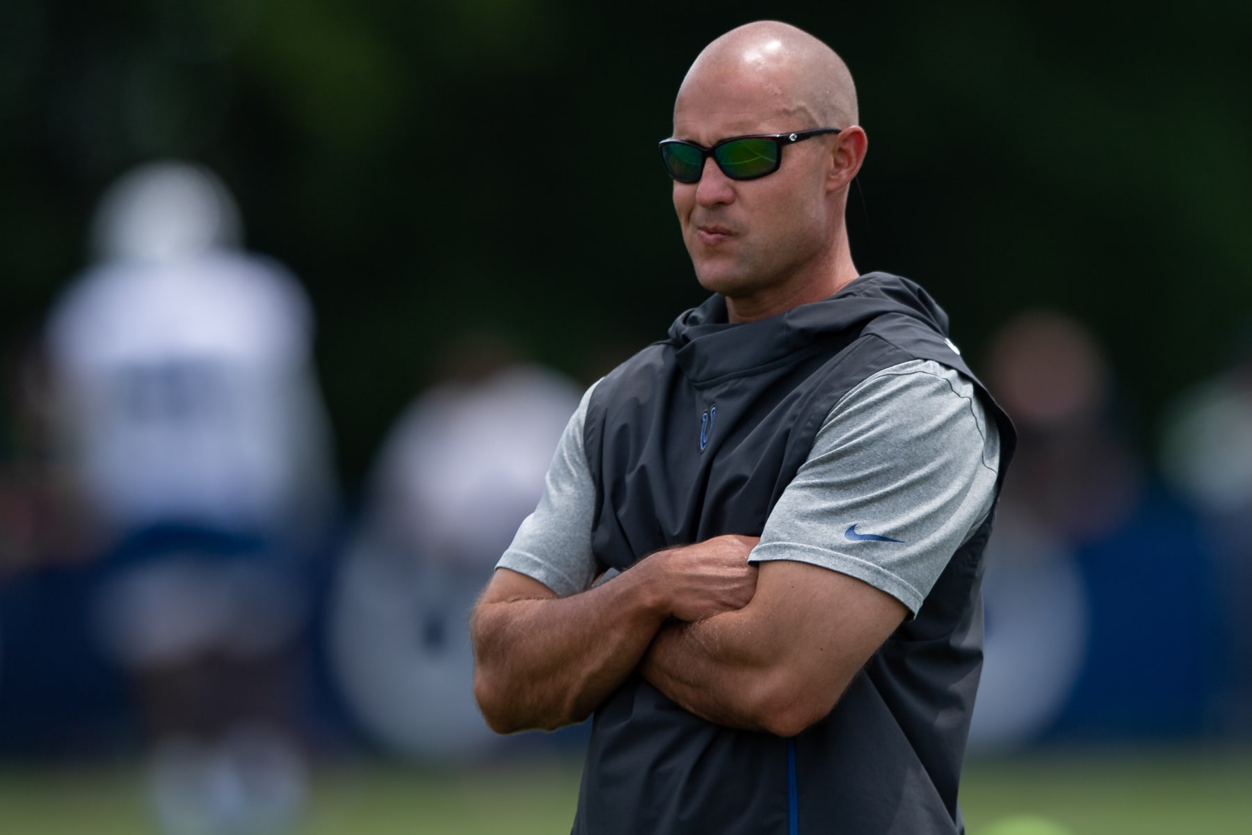WESTFIELD, IN - JULY 26: Indianapolis Colts assistant general manager Ed Dodds watches a drill during the Indianapolis Colts training camp practice on July 26, 2019 at the Grand Park Sports Campus in Westfield, IN. (Photo by Zach Bolinger/Icon Sportswire via Getty Images)