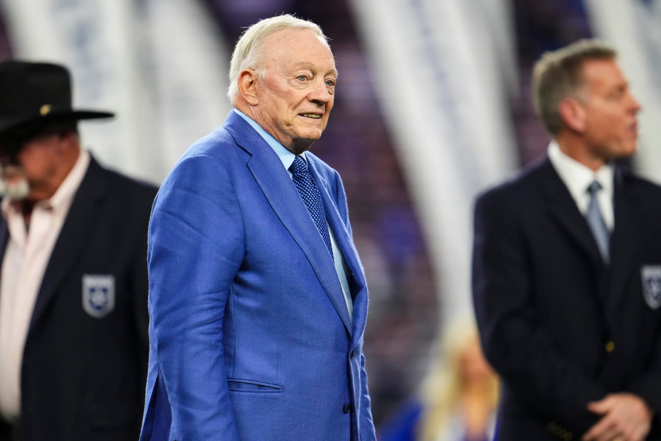 ARLINGTON, TX - DECEMBER 30: Dallas Cowboys owner Jerry Jones looks on at halftime during an NFL football game between the Detroit Lions and the Dallas Cowboys at AT&T Stadium on December 30, 2023 in Arlington, Texas. (Photo by Cooper Neill/Getty Images)