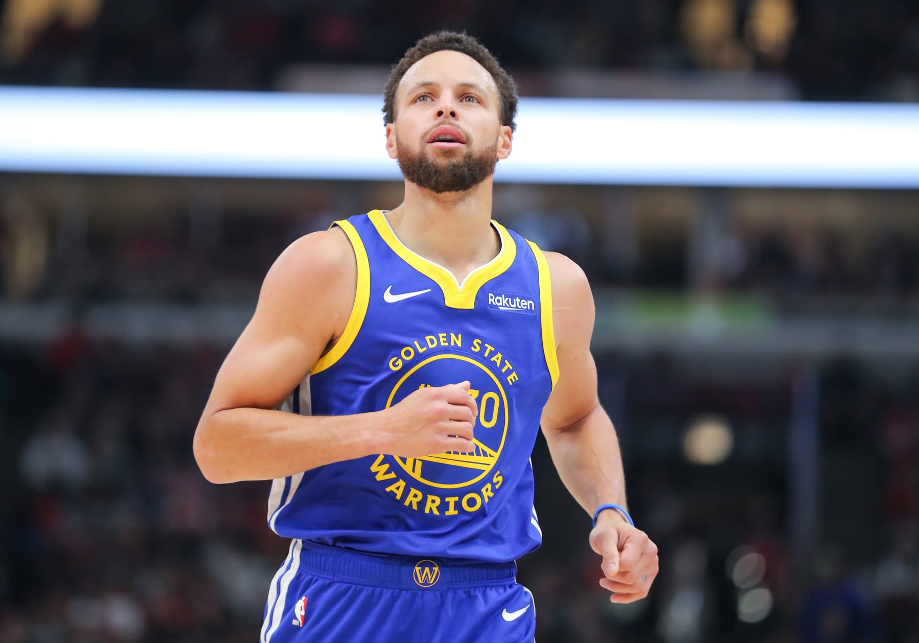 CHICAGO, IL - JANUARY 12: Stephen Curry #30 of the Golden State Warriors looks on during the first half against the Chicago Bulls at the United Center on January 12, 2024 in Chicago, Illinois. (Photo by Melissa Tamez/Icon Sportswire via Getty Images)