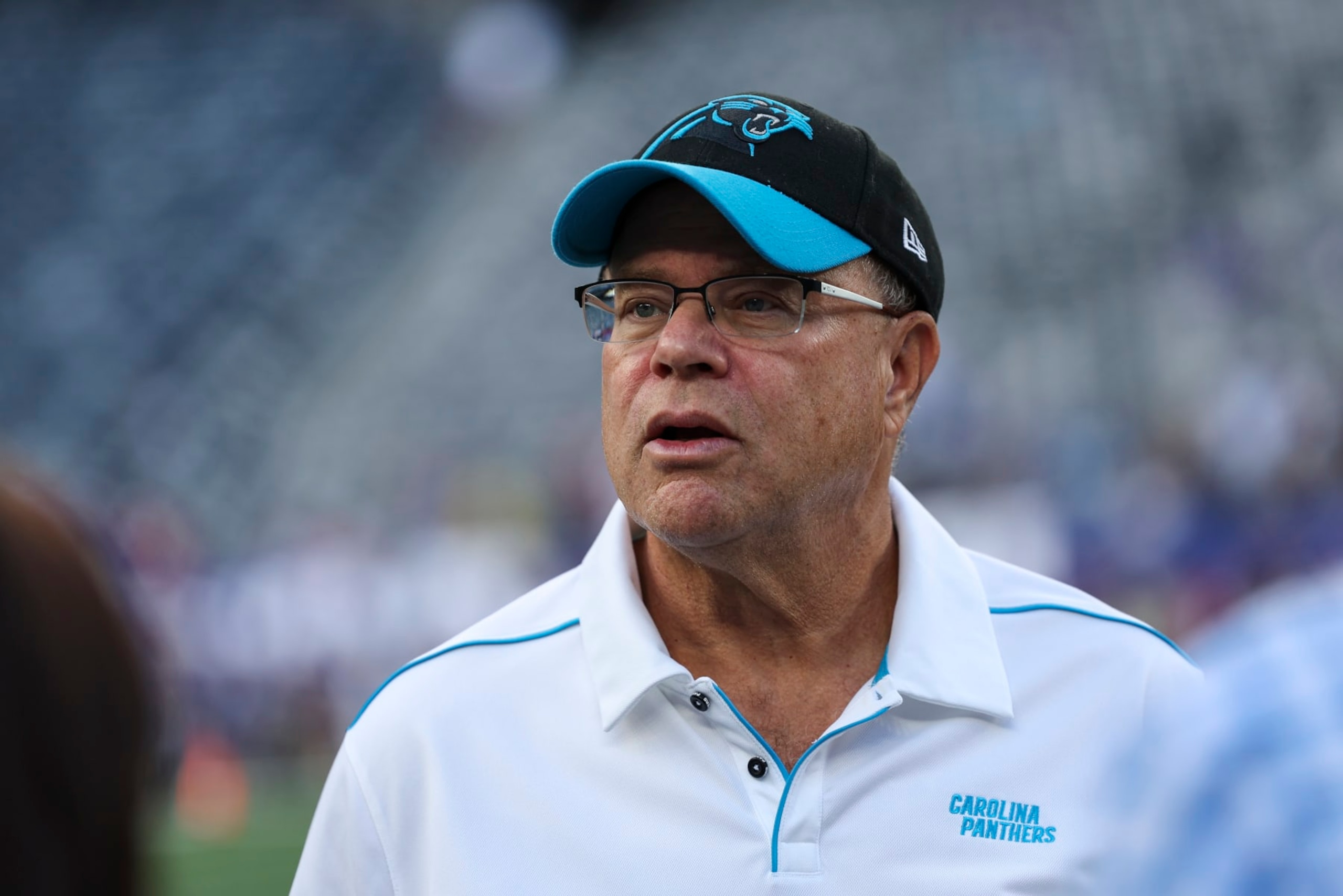 EAST RUTHERFORD, NJ - AUGUST 18: David Tepper of the Carolina Panthers looks on against the New York Giants prior to the game at MetLife Stadium on Friday, August 18, 2023, in East Rutherford, New Jersey. (Perry Knotts/Getty Images)