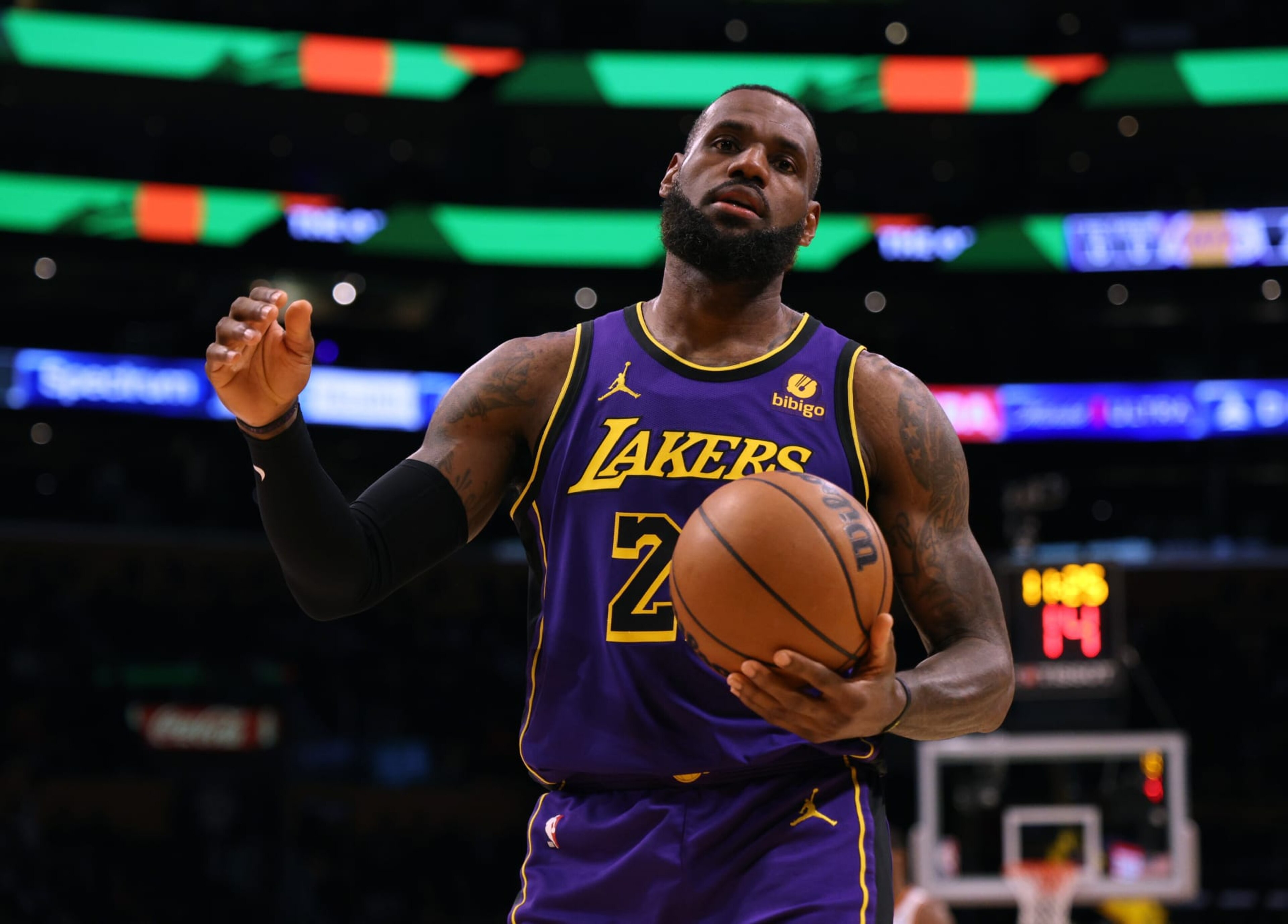 LOS ANGELES, CALIFORNIA - JANUARY 11: LeBron James #23 of the Los Angeles Lakers reacts to a Lakers foul during the first half against the Phoenix Suns at Crypto.com Arena on January 11, 2024 in Los Angeles, California. User is consenting to the terms and conditions of the Getty Images License Agreement. (Photo by Harry How/Getty Images) LOS ANGELES, CALIFORNIA - JANUARY 11: LeBron James #23 of the Los Angeles Lakers reacts to a Lakers foul during the first half against the Phoenix Suns at Crypto.com Arena on January 11, 2024 in Los Angeles, California. User is consenting to the terms and conditions of the Getty Images License Agreement. (Photo by Harry How/Getty Images)
