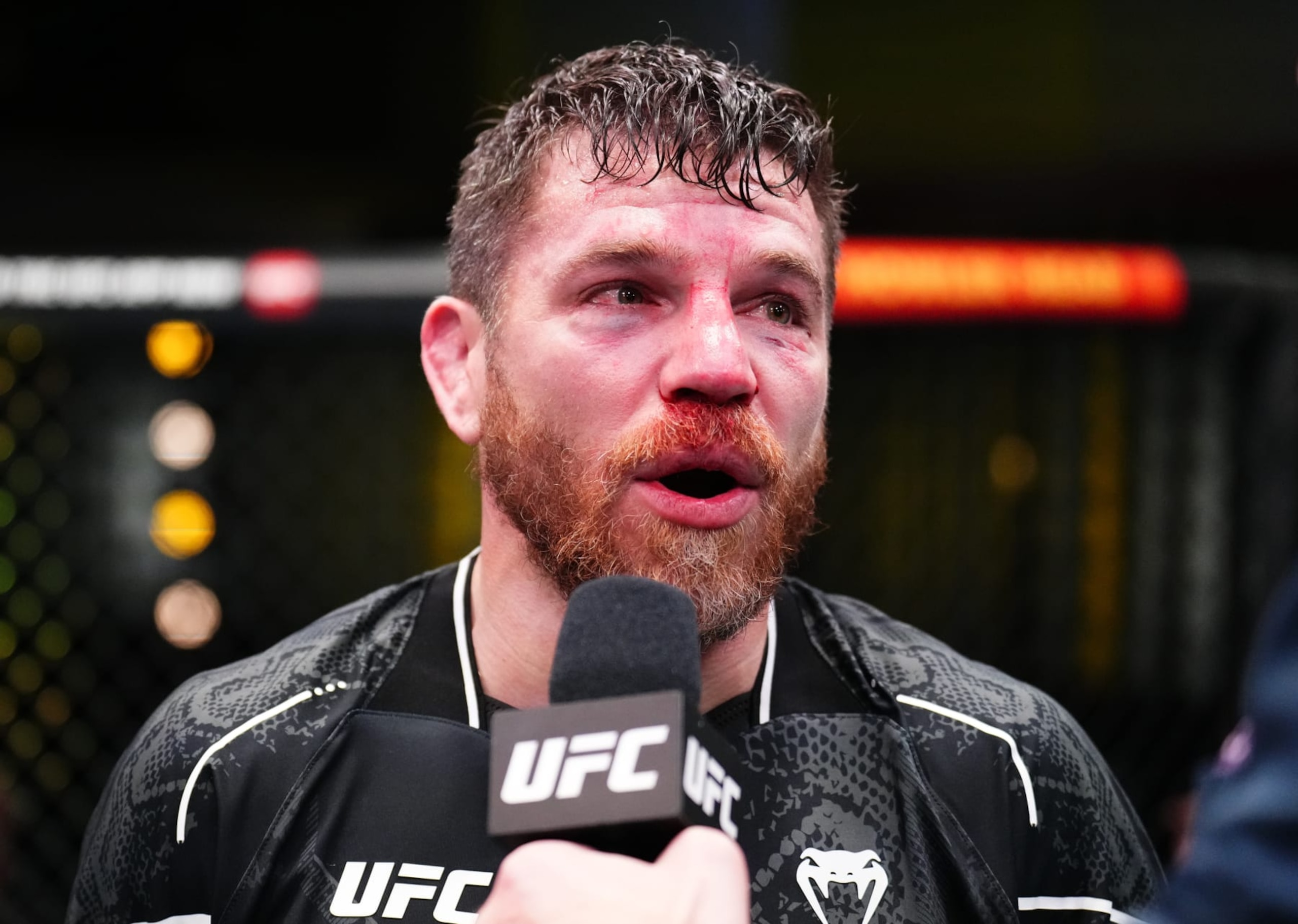 LAS VEGAS, NEVADA - JANUARY 13: Jim Miller reacts after his victory against Gabriel Benitez of Mexico in a lightweight fight during the UFC Fight Night event at UFC APEX on January 13, 2024 in Las Vegas, Nevada. (Photo by Chris Unger/Zuffa LLC via Getty Images)