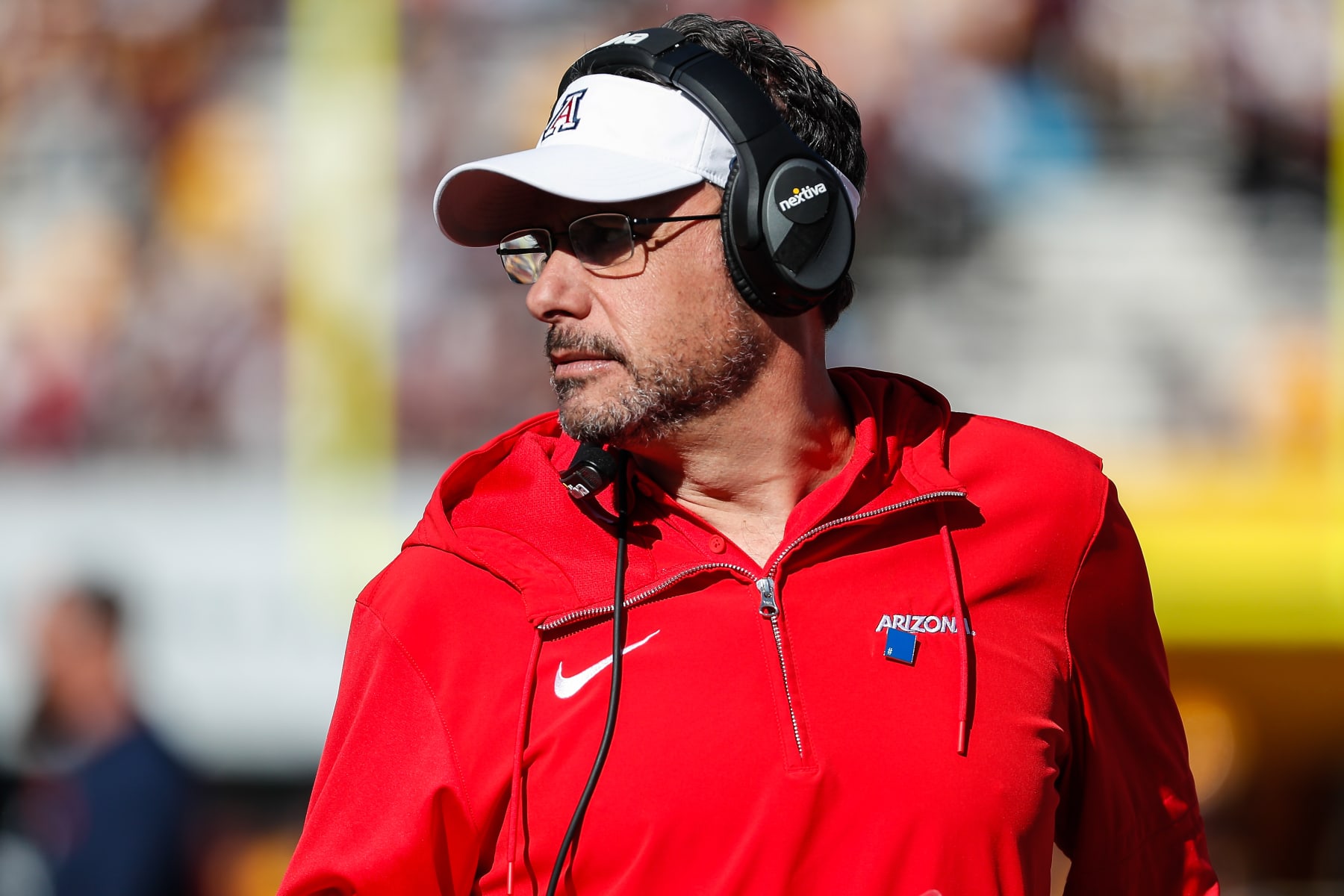 TEMPE, AZ - NOVEMBER 25:  Arizona Wildcats head coach Jedd Fisch looks on during the college football game between the Arizona Wildcats and the Arizona State Sun Devils on November 25, 2023 at Mountain America Stadium in Tempe, Arizona. (Photo by Kevin Abele/Icon Sportswire via Getty Images)