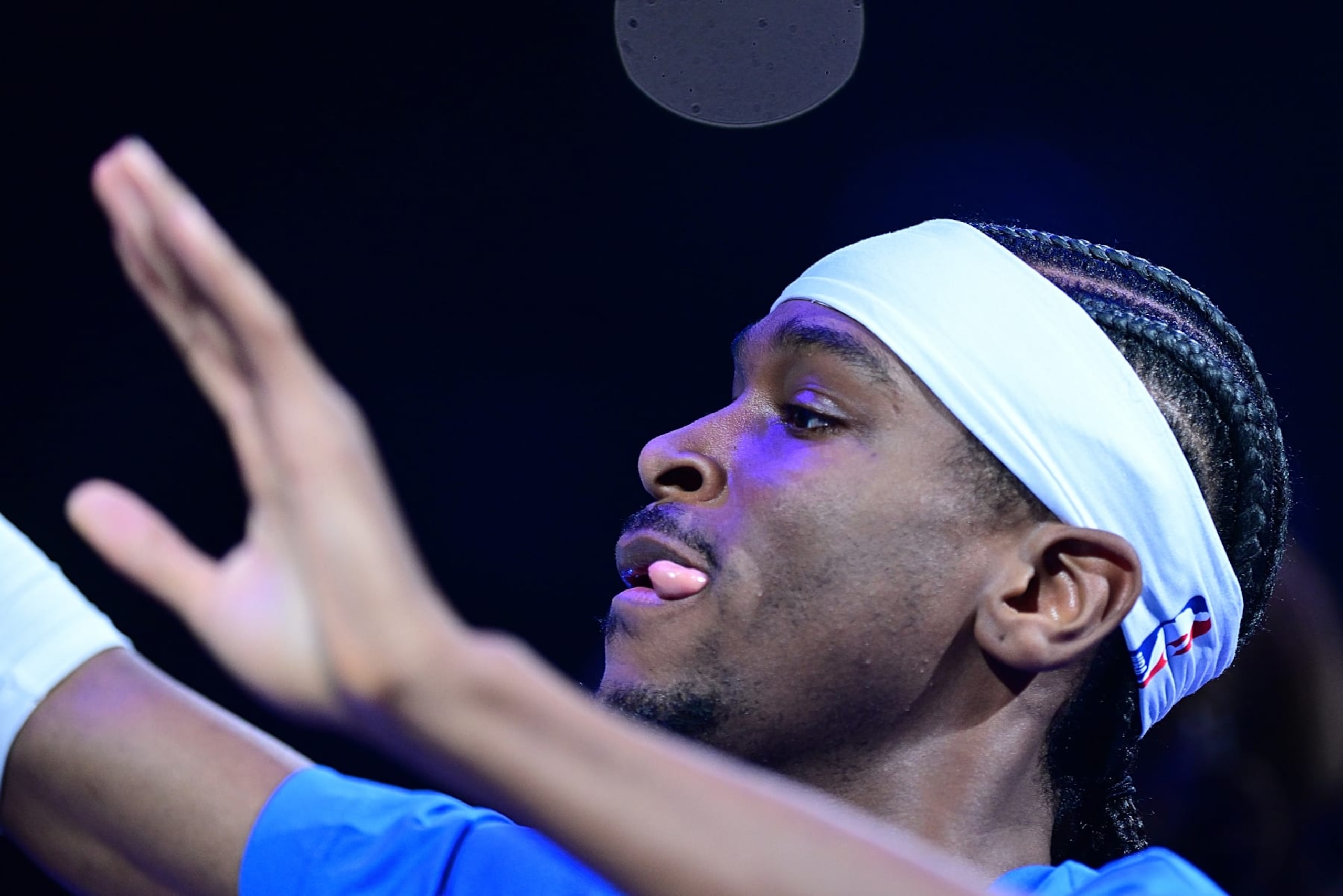OKLAHOMA CITY, OKLAHOMA - JANUARY 11: Shai Gilgeous-Alexander #2 of the Oklahoma City Thunder looks on during pregame against the Portland Trail Blazers at Paycom Center on January 11, 2024 in Oklahoma City, Oklahoma. NOTE TO USER: User expressly acknowledges and agrees that, by downloading and or using this Photograph, user is consenting to the terms and conditions of the Getty Images License Agreement. (Photo by Joshua Gateley/Getty Images)
