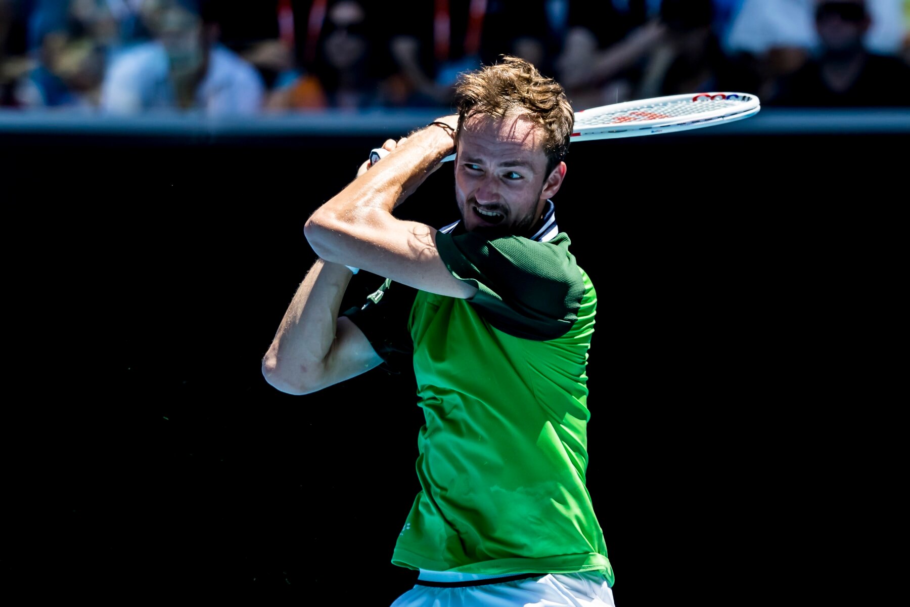MELBOURNE, VIC - JANUARY 15: Daniil Medvedev of Russia in action during Round 1 of the 2024 Australian Open on January 15 2024, at Melbourne Park in Melbourne, Australia. (Photo by Jason Heidrich/Icon Sportswire via Getty Images)