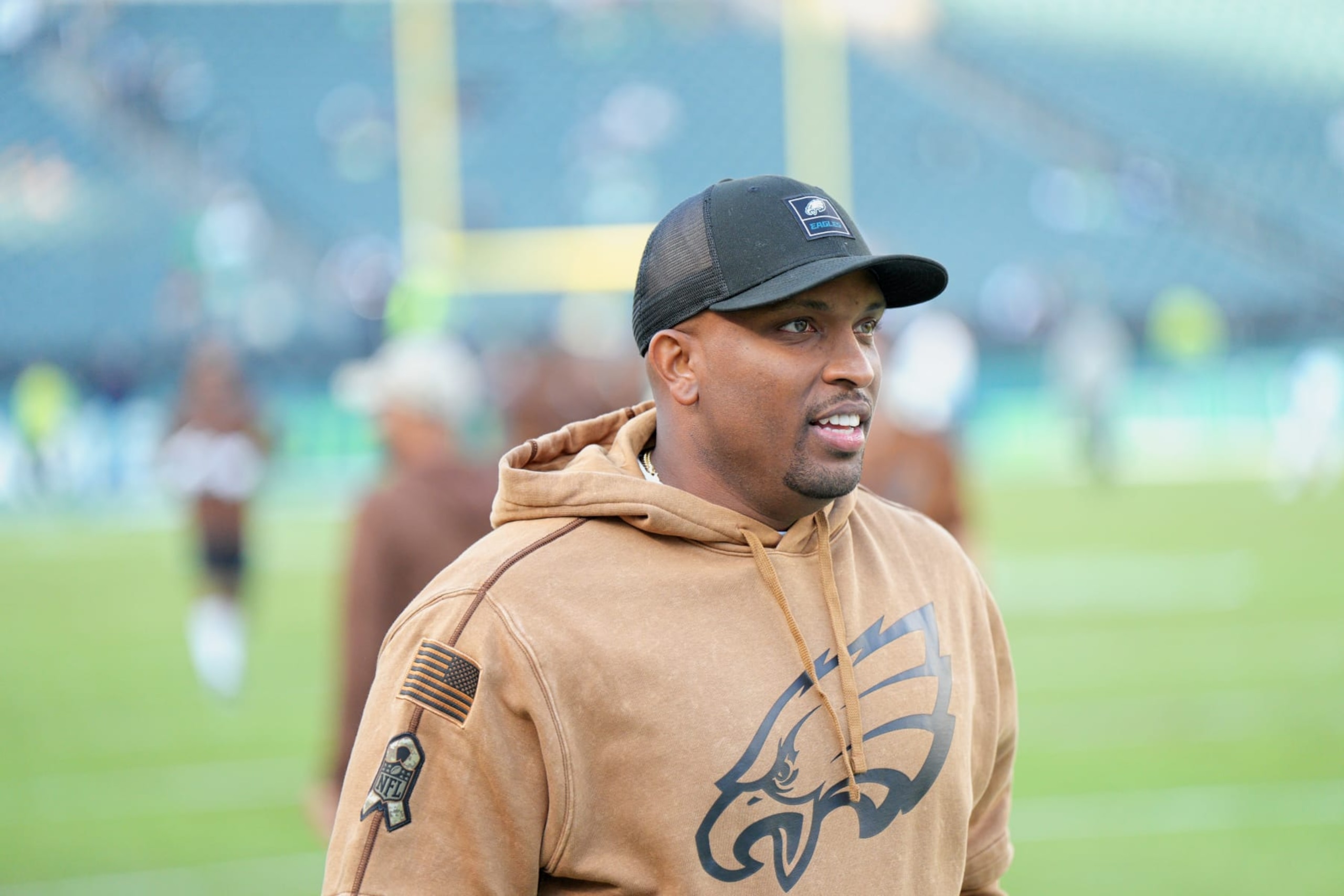 PHILADELPHIA, PA - NOVEMBER 05: Philadelphia Eagles offensive coordinator Brian Johnson looks on during the game between the Dallas Cowboys and the Philadelphia Eagles on November 5, 2023 at Lincoln Financial Field. (Photo by Andy Lewis/Icon Sportswire via Getty Images)