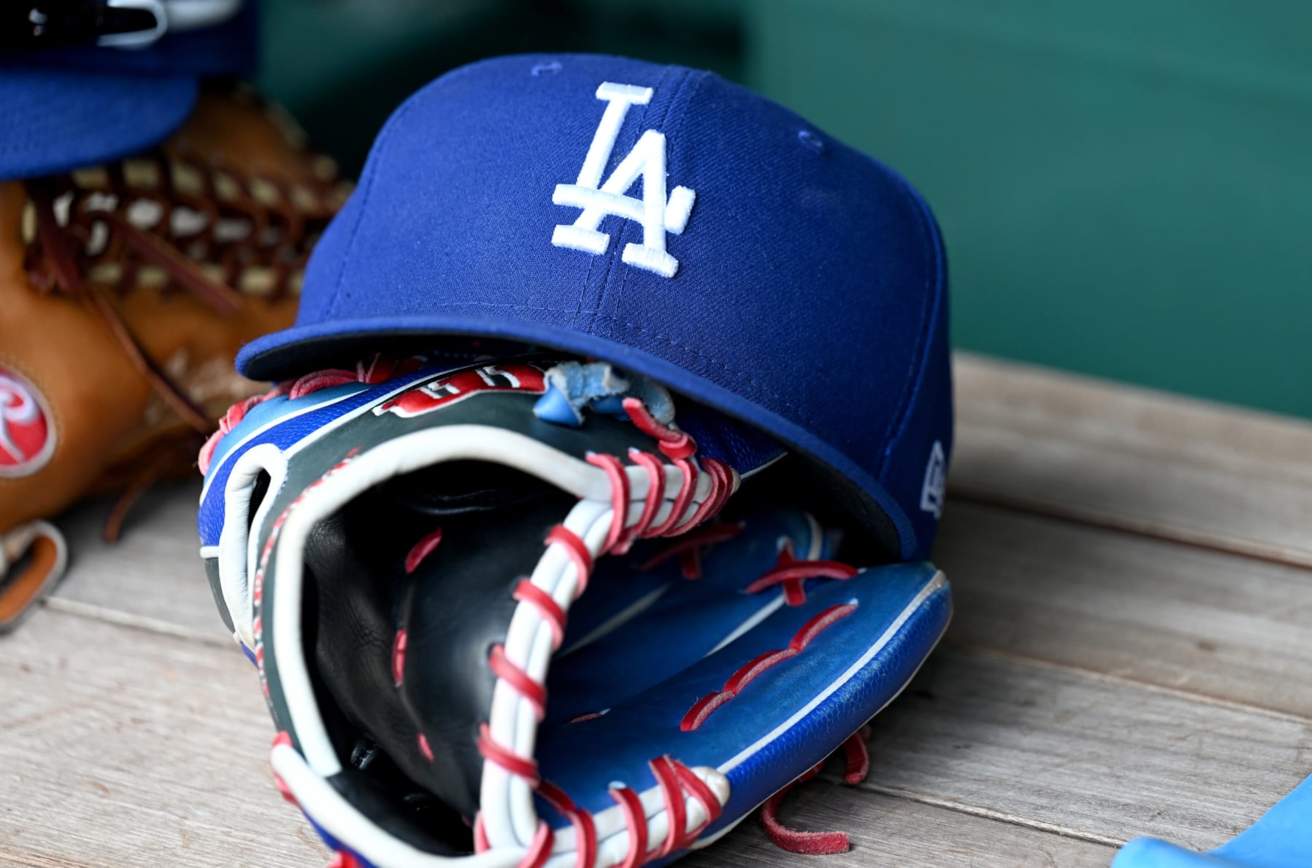 WASHINGTON, DC - SEPTEMBER 10: A view of a Los Angeles Dodgers baseball cap during the game against the Washington Nationals at Nationals Park on September 10, 2023 in Washington, DC. (Photo by G Fiume/Getty Images)