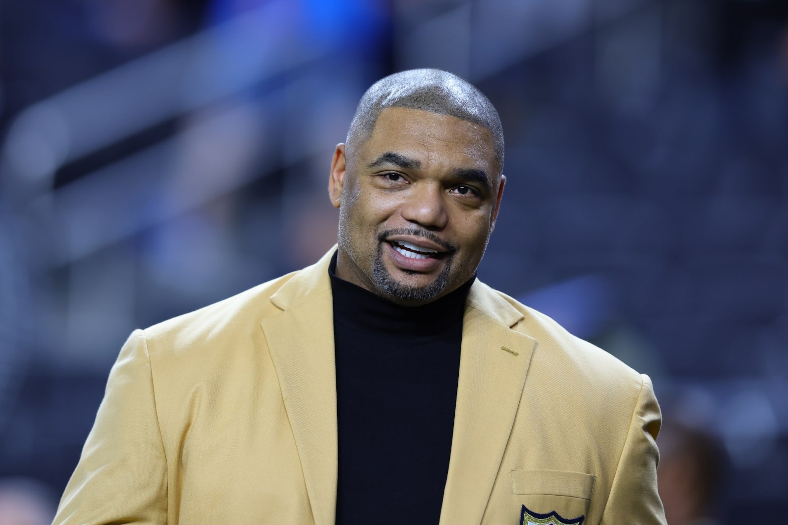 LAS VEGAS, NV - DECEMBER 14: Former Raider and Pro Football Hall Of Fame Richard Vershaun Seymour before the Los Angeles Chargers vs Las Vegas Raiders game on December 14, 2023, at Allegiant Stadium in Las Vegas, NV. (Photo by Jordon Kelly/Icon Sportswire via Getty Images)