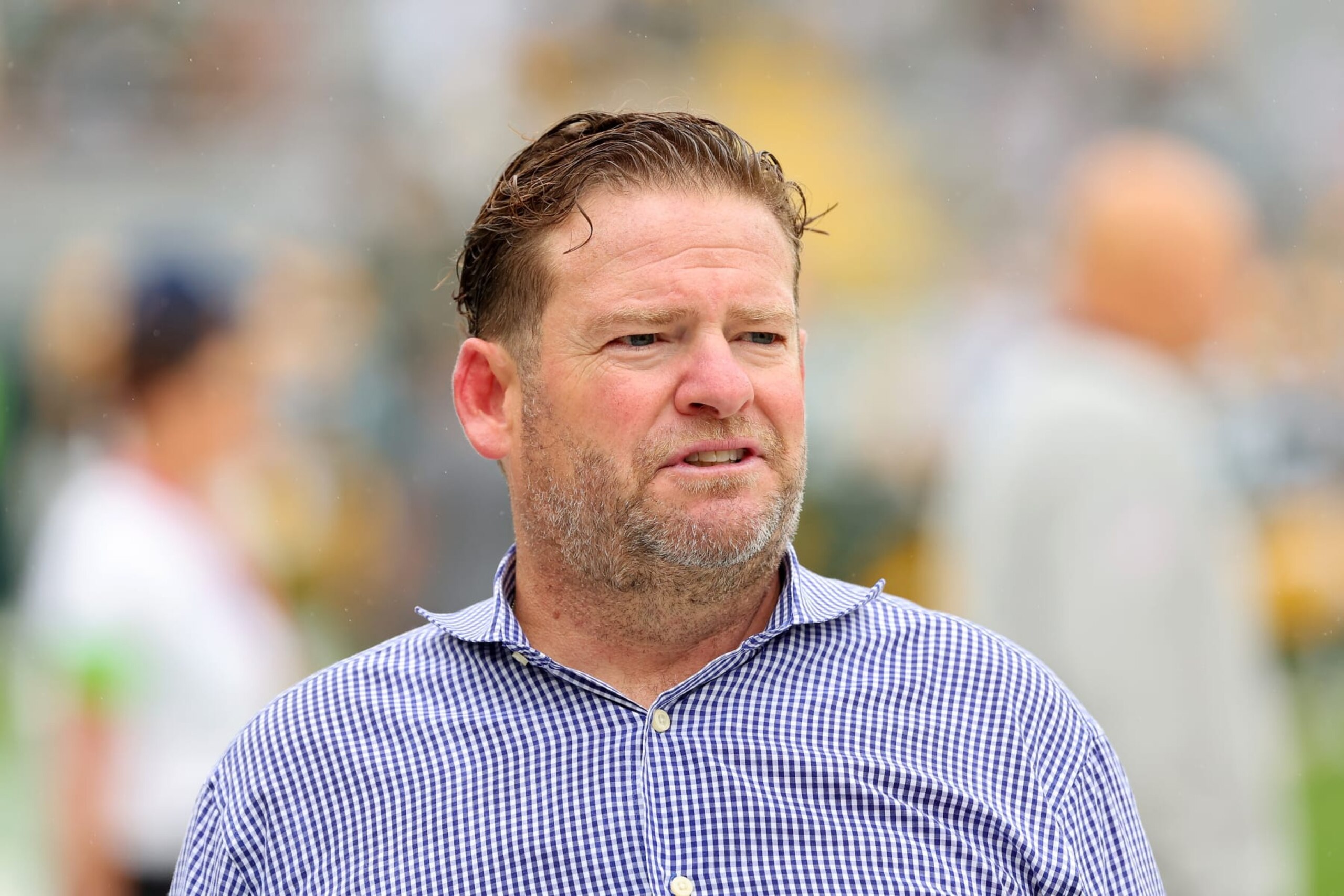 GREEN BAY, WISCONSIN - AUGUST 26: General manager John Schneider of the Seattle Seahawks watches action prior to a preseason game against the Green Bay Packers at Lambeau Field on August 26, 2023 in Green Bay, Wisconsin. (Photo by Stacy Revere/Getty Images)
