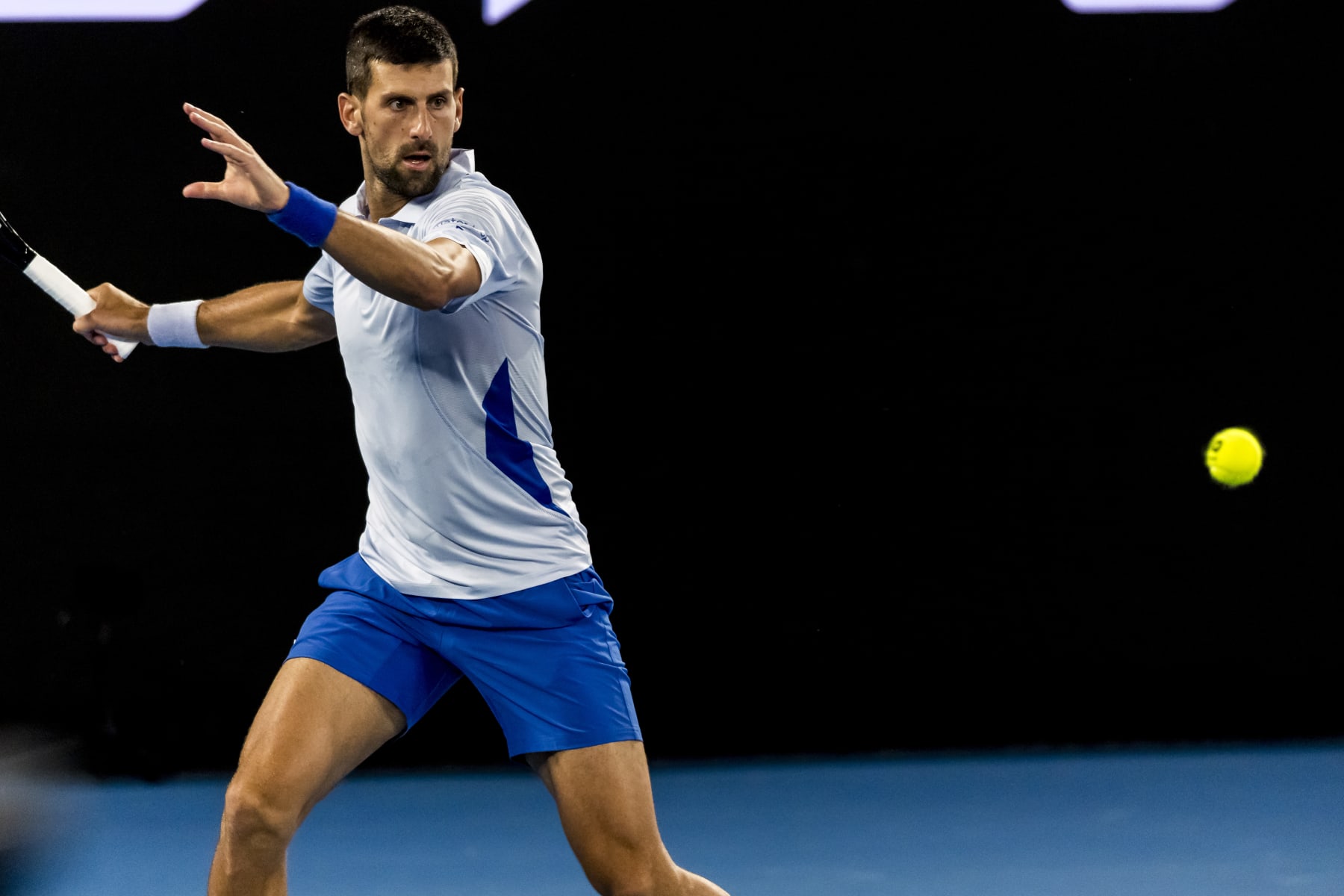 MELBOURNE, VIC - JANUARY 17: Novak Djokovic of Serbia in action during Round 2 of the 2024 Australian Open on January 17 2024, at Melbourne Park in Melbourne, Australia. (Photo by Jason Heidrich/Icon Sportswire via Getty Images)