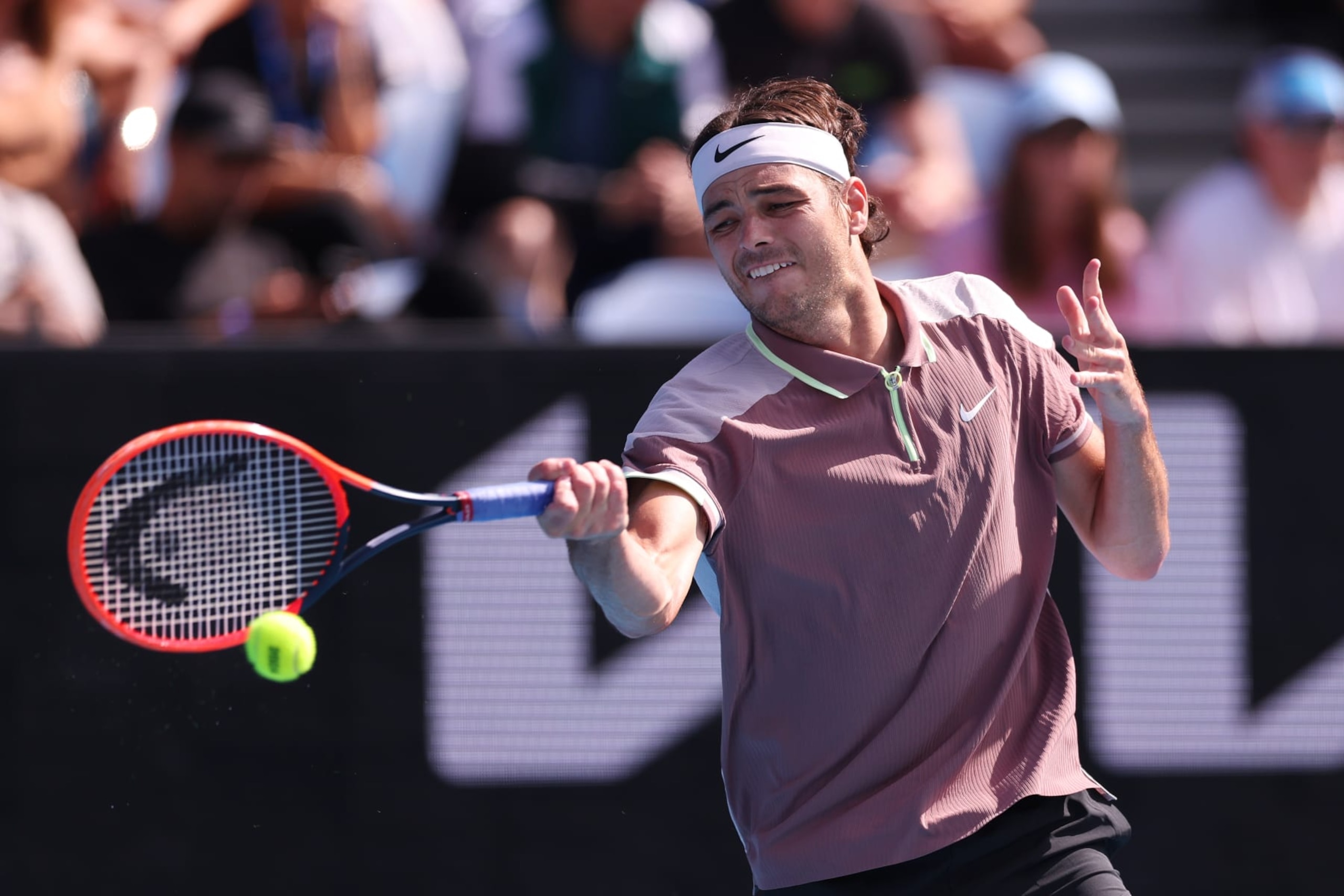 MELBOURNE, AUSTRALIA - JANUARY 17: Taylor Fritz of the United States plays a forehand in their round two singles match against Hugo Gaston of France during the 2024 Australian Open at Melbourne Park on January 17, 2024 in Melbourne, Australia. (Photo by Phil Walter/Getty Images) MELBOURNE, AUSTRALIA - JANUARY 17: Taylor Fritz of the United States plays a forehand in their round two singles match against Hugo Gaston of France during the 2024 Australian Open at Melbourne Park on January 17, 2024 in Melbourne, Australia. (Photo by Phil Walter/Getty Images)