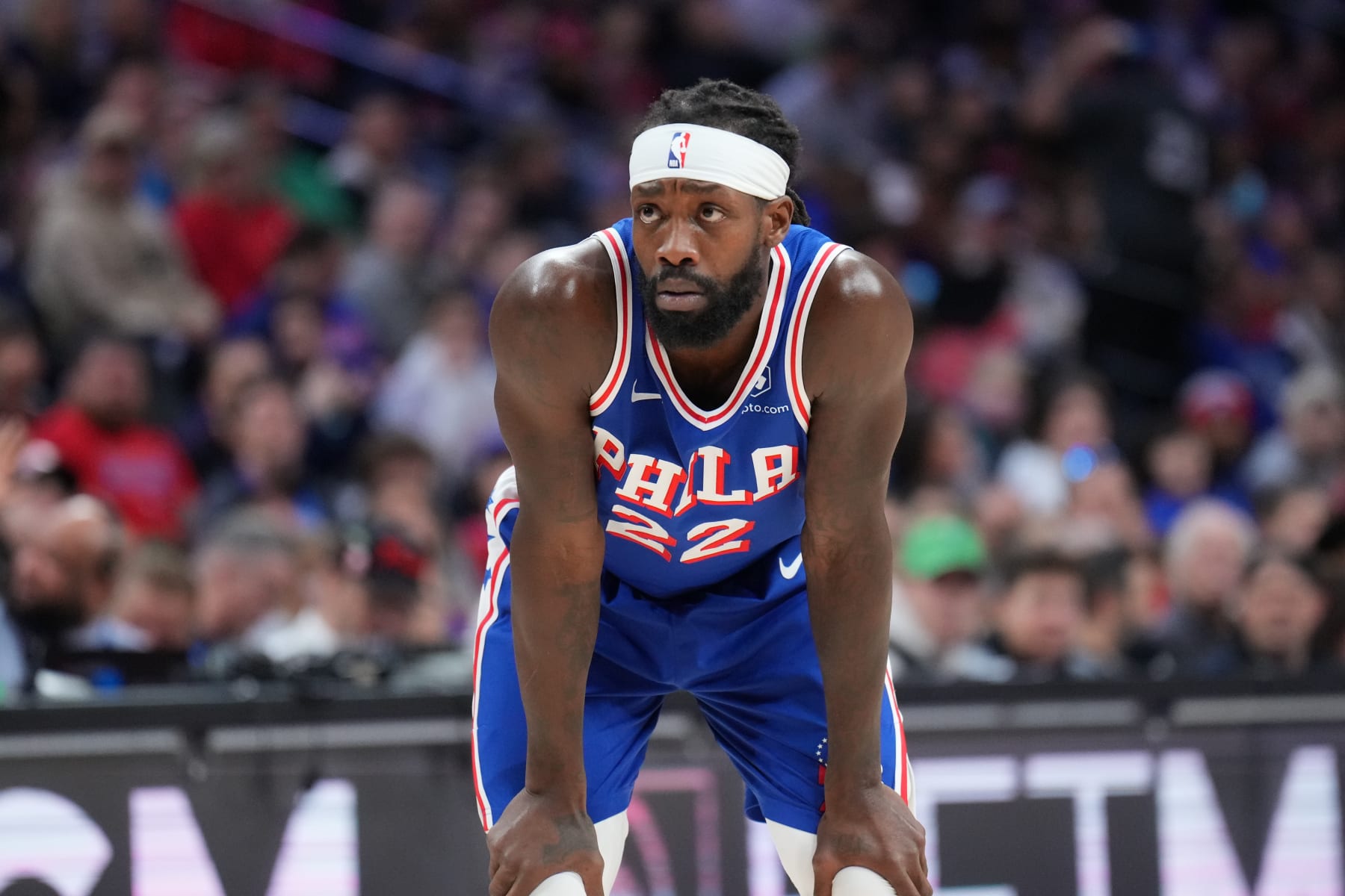PHILADELPHIA, PA - JANUARY 15: Patrick Beverley #22 of the Philadelphia 76ers looks on during the game against the Houston Rockets on January 15, 2024 at the Wells Fargo Center in Philadelphia, Pennsylvania NOTE TO USER: User expressly acknowledges and agrees that, by downloading and/or using this Photograph, user is consenting to the terms and conditions of the Getty Images License Agreement. Mandatory Copyright Notice: Copyright 2024 NBAE (Photo by Jesse D. Garrabrant/NBAE via Getty Images)