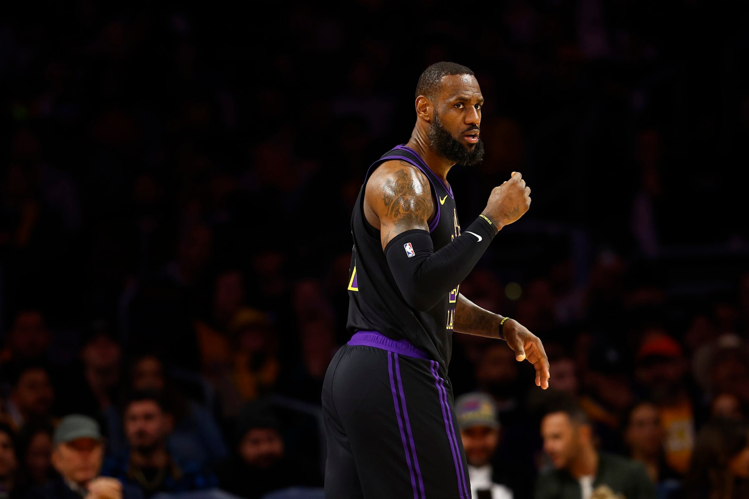 LOS ANGELES, CALIFORNIA - JANUARY 15:  LeBron James #23 of the Los Angeles Lakers in the first half at Crypto.com Arena on January 15, 2024 in Los Angeles, California.  NOTE TO USER: User expressly acknowledges and agrees that, by downloading and/or using this photograph, user is consenting to the terms and conditions of the Getty Images License Agreement.  (Photo by Ronald Martinez/Getty Images)