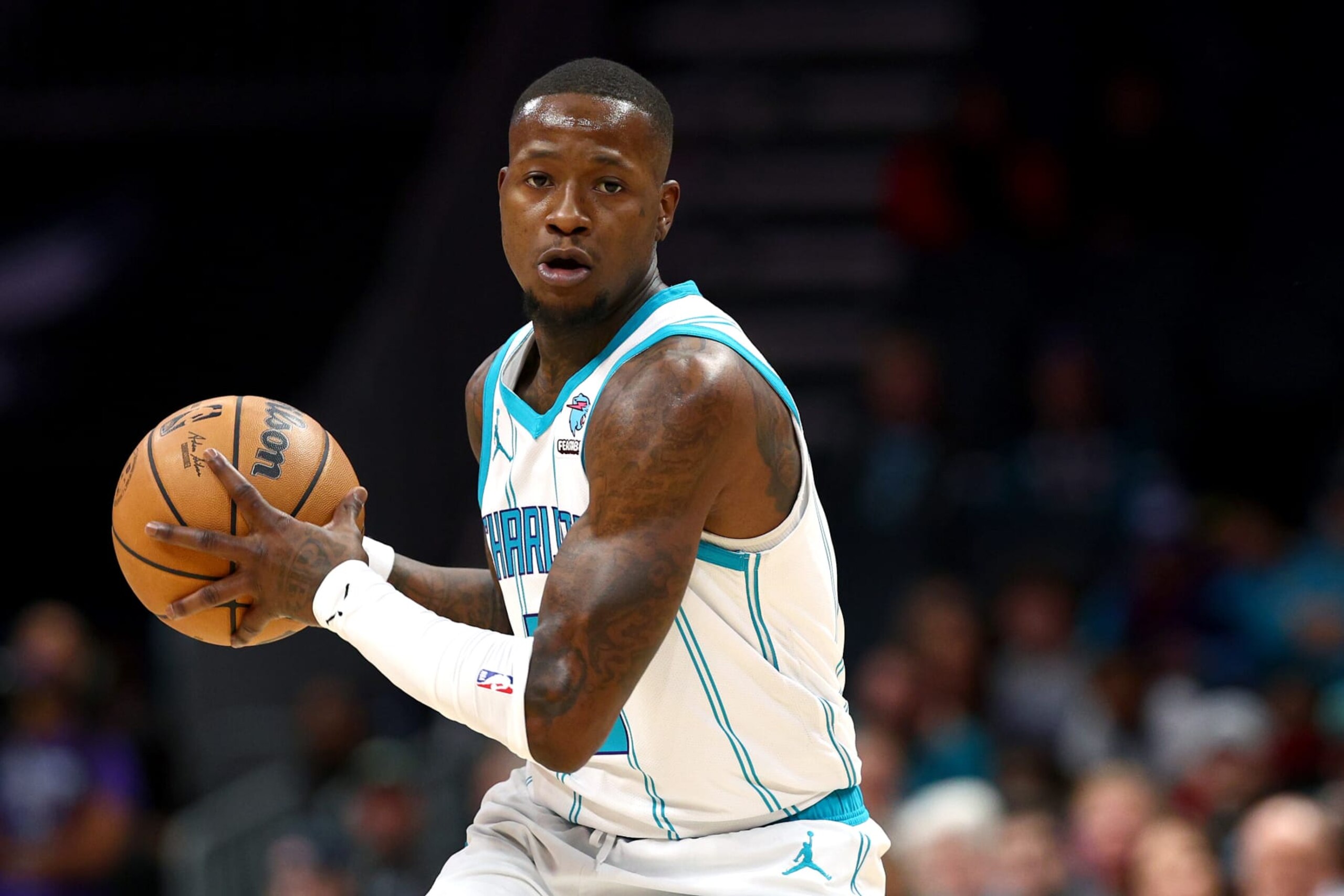 CHARLOTTE, NORTH CAROLINA - JANUARY 10: Terry Rozier #3 of the Charlotte Hornets looks to pass during the first quarter of the game against the Sacramento Kings at Spectrum Center on January 10, 2024 in Charlotte, North Carolina. NOTE TO USER: User expressly acknowledges and agrees that, by downloading and or using this photograph, User is consenting to the terms and conditions of the Getty Images License Agreement.
 (Photo by Jared C. Tilton/Getty Images)