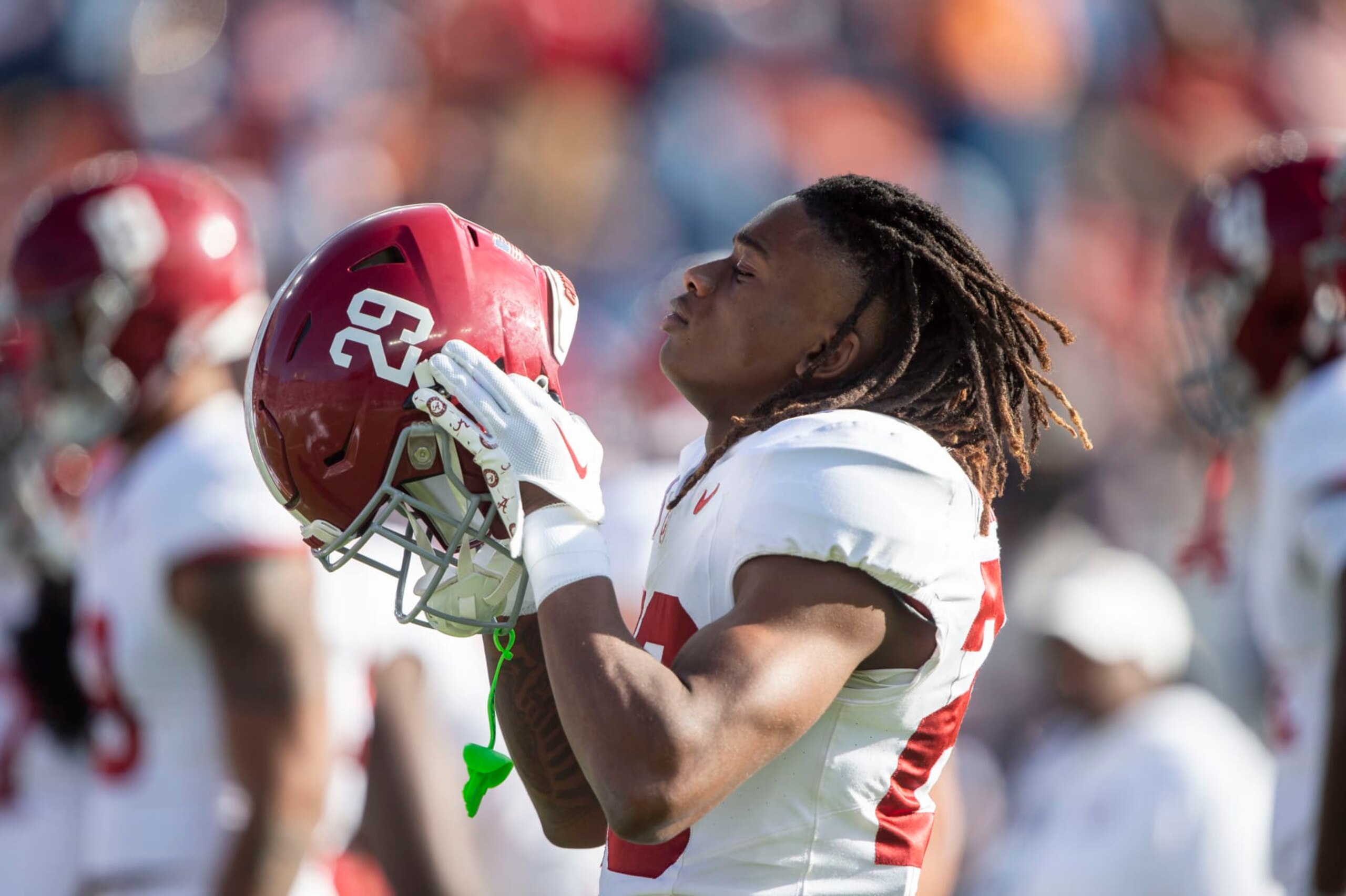 AUBURN, ALABAMA - NOVEMBER 25: Defensive back Dezz Ricks #29 of the Alabama Crimson Tide prior to their game against the Auburn Tigers at Jordan-Hare Stadium on November 25, 2023 in Auburn, Alabama. (Photo by Michael Chang/Getty Images)