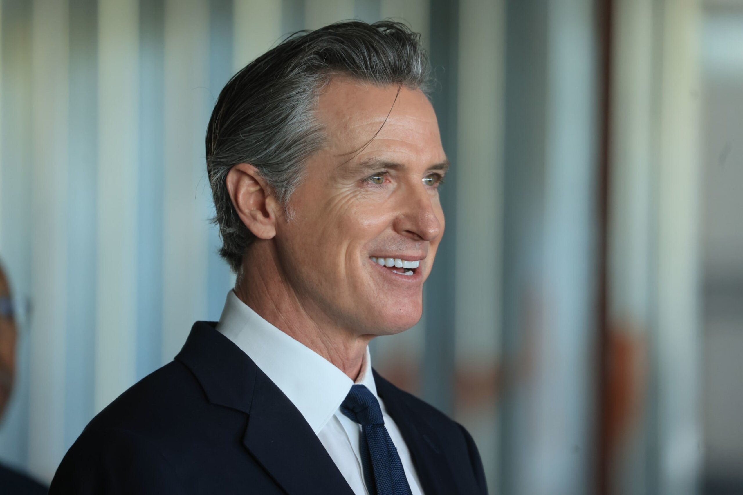 Gavin Newsom, governor of California, speaks during a news conference in Los Angeles, California, US, on Wednesday, Jan. 3, 2024. The University of California is paying $700 million for a former Los Angeles shopping mall that had been redeveloped as offices for Alphabet Inc.'s Google, with the school system planning to convert the campus to a medical and engineering research park. Photographer: David Swanson/Bloomberg via Getty Images