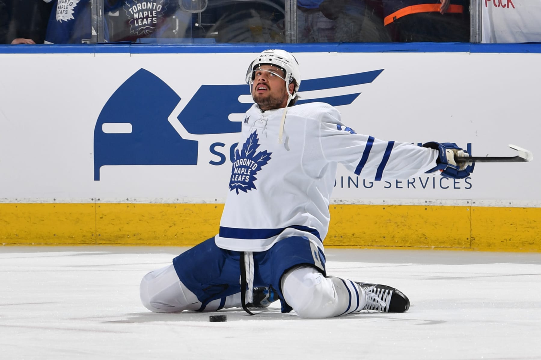 EDMONTON, CANADA - JANUARY 16: Auston Matthews #34 of the Toronto Maple Leafs stretches during warm ups before the game against the Edmonton Oilers at Rogers Place on January 16, 2024, in Edmonton, Alberta, Canada. (Photo by Andy Devlin/NHLI via Getty Images)
