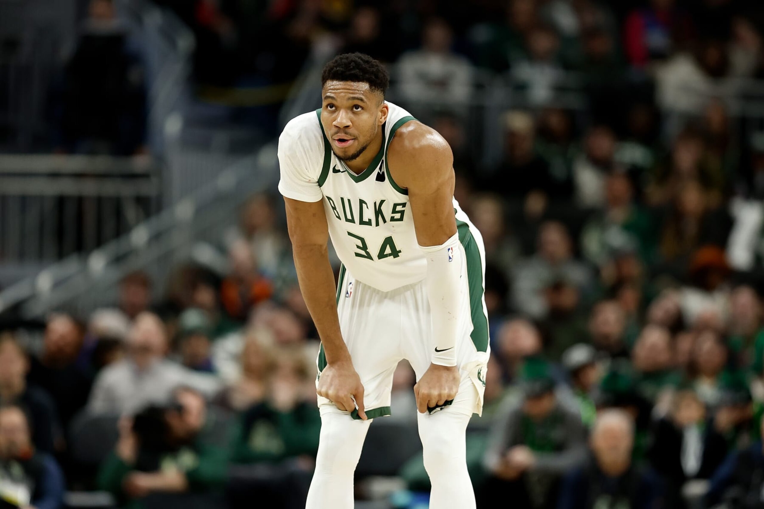 MILWAUKEE, WISCONSIN - JANUARY 14: Giannis Antetokounmpo #34 of the Milwaukee Bucks during the game against the Sacramento Kings at Fiserv Forum on January 14, 2024 in Milwaukee, Wisconsin. NOTE TO USER: User expressly acknowledges and agrees that, by downloading and or using this photograph, User is consenting to the terms and conditions of the Getty Images License Agreement. (Photo by John Fisher/Getty Images)
