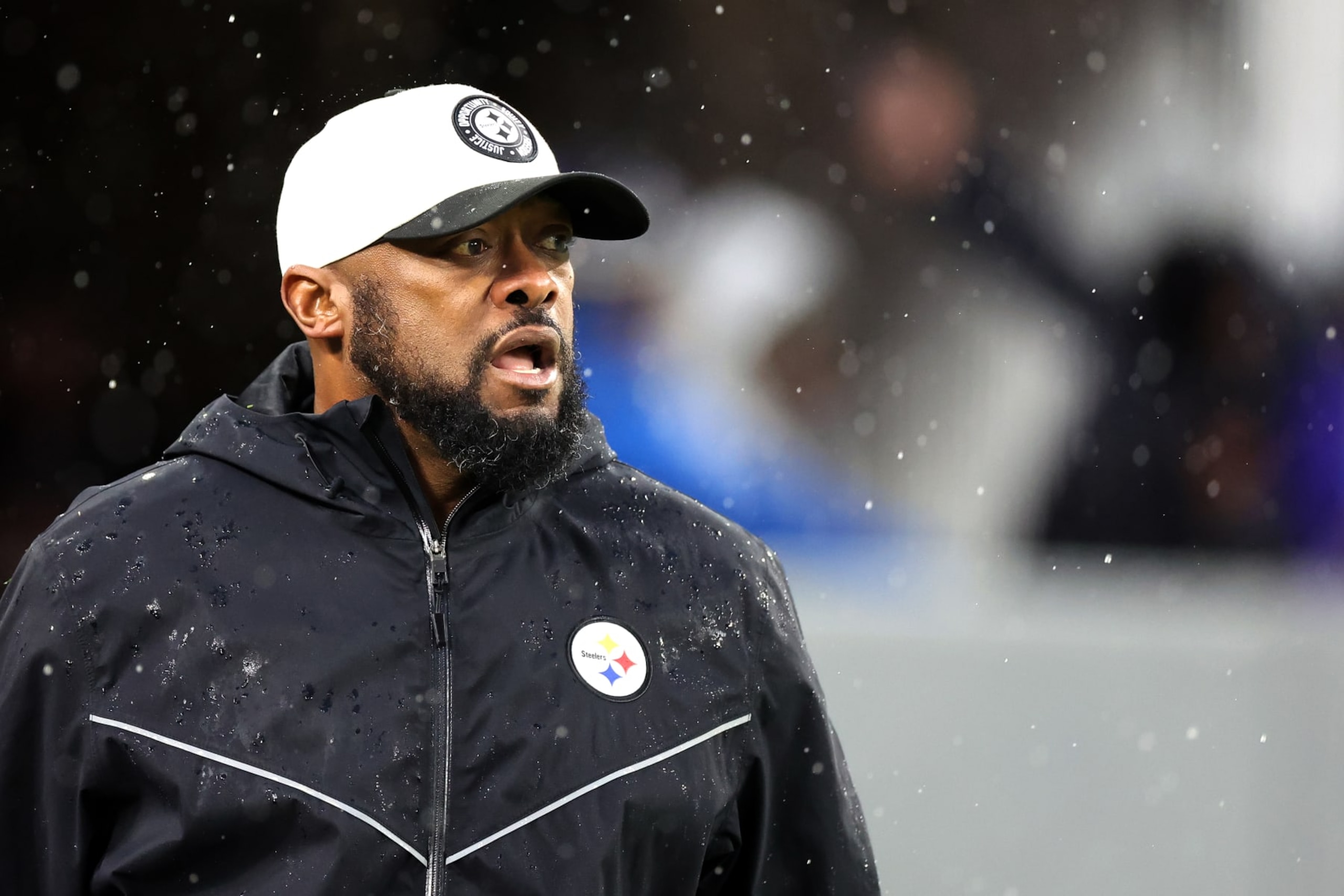 BALTIMORE, MARYLAND - JANUARY 06: Pittsburgh Steelers head coach Mike Tomlin takes the field before the start of the Steelers and Baltimore Ravens game at M&T Bank Stadium on January 06, 2024 in Baltimore, Maryland. (Photo by Rob Carr/Getty Images)
