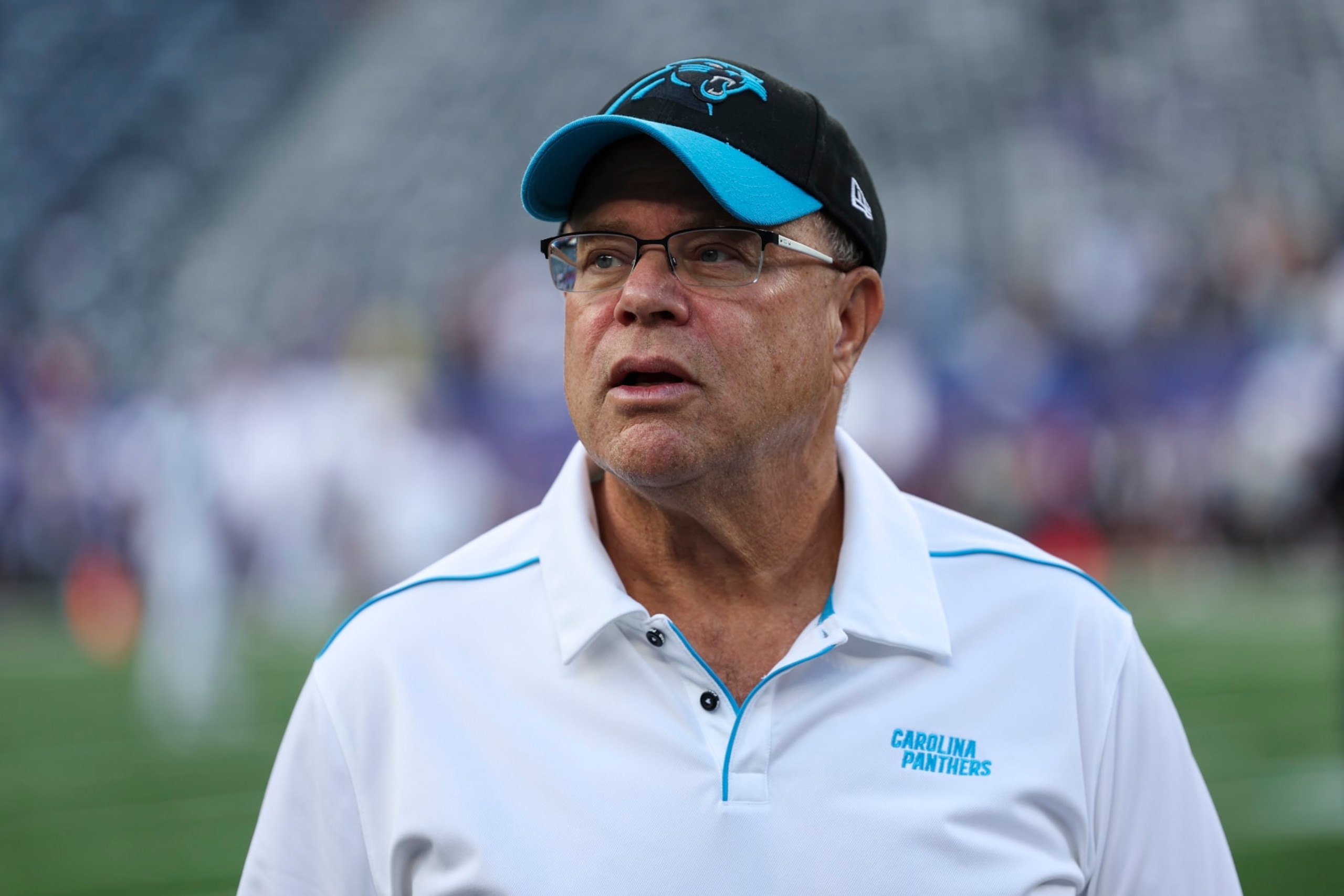EAST RUTHERFORD, NJ - AUGUST 18: David Tepper of the Carolina Panthers looks on against the New York Giants prior to the game at MetLife Stadium on Friday, August 18, 2023, in East Rutherford, New Jersey. (Perry Knotts/Getty Images)