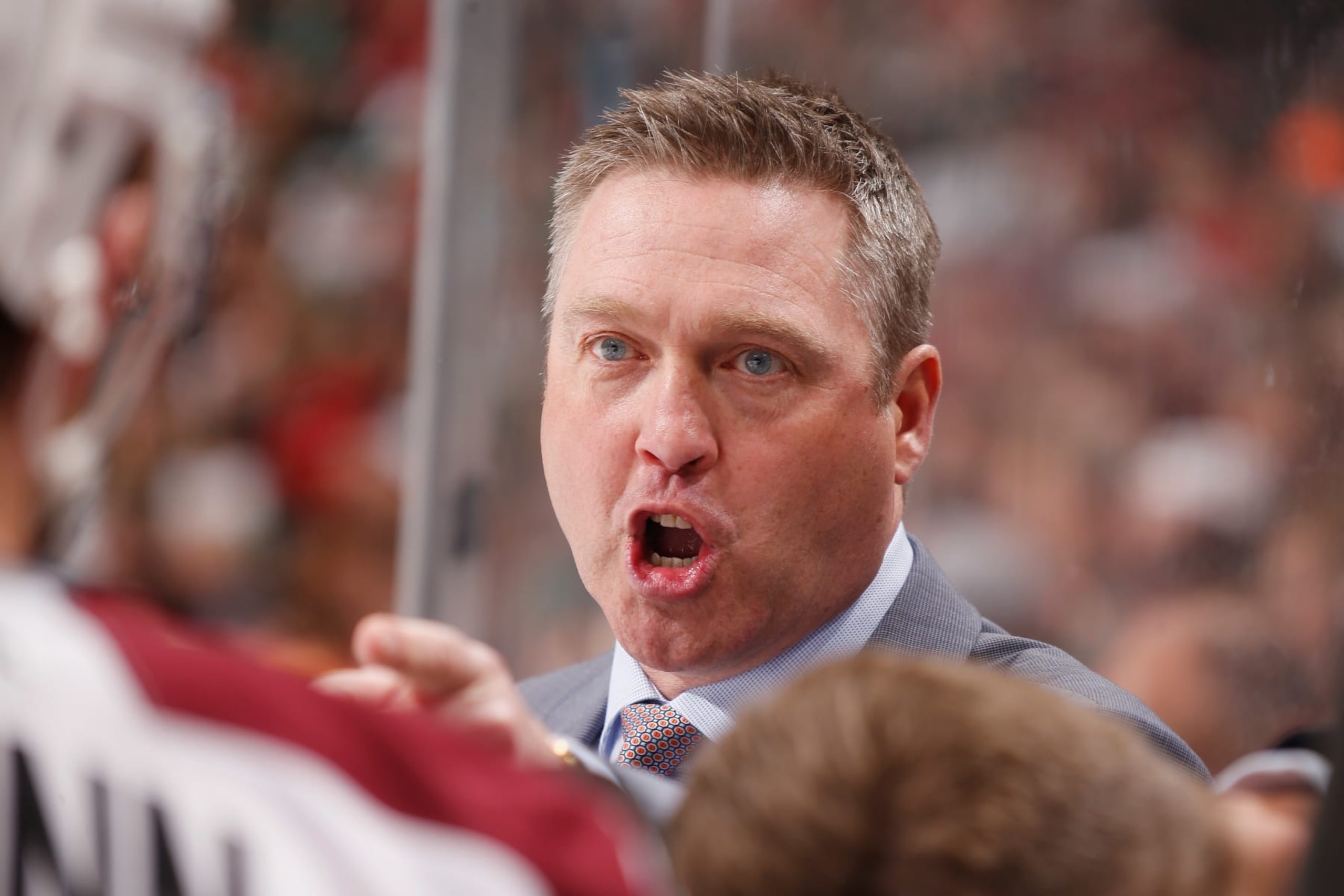 ST. PAUL, MN - APRIL 21: Colorado Avalanche Head Coach Patrick Roy instructs his players against the Minnesota Wild during Game Three of the First Round of the 2014 Stanley Cup Playoffs on April 21, 2014 at the Xcel Energy Center in St. Paul, Minnesota. (Photo by Bruce Kluckhohn/NHLI via Getty Images)