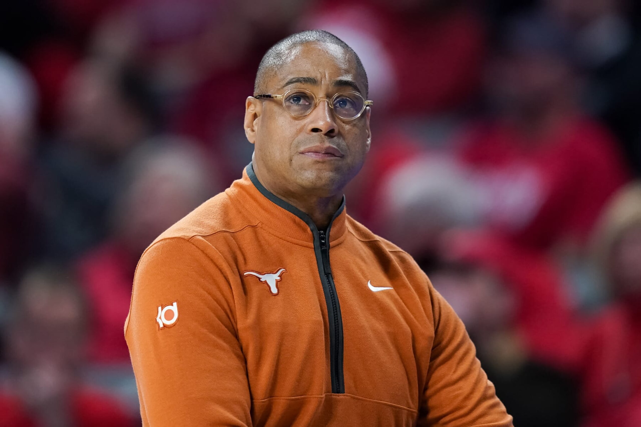 CINCINNATI, OHIO - JANUARY 09: Head coach Rodney Terry of the Texas Longhorns looks on in the first half against the Cincinnati Bearcats at Fifth Third Arena on January 09, 2024 in Cincinnati, Ohio. (Photo by Dylan Buell/Getty Images)