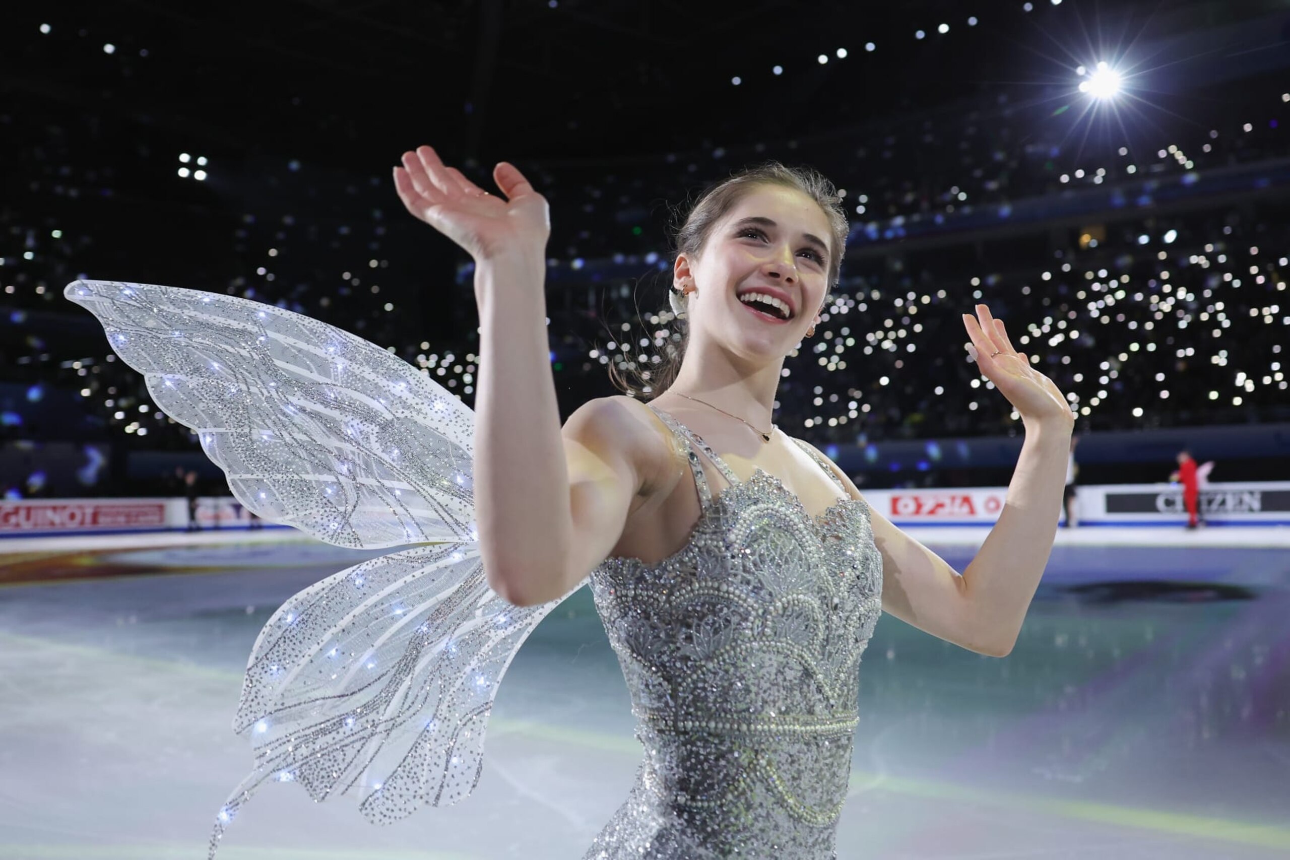 BEIJING, CHINA - DECEMBER 10: Isabeau Levito of the United States wave to fans during Gala exhibition of the ISU Grand Prix of Figure Skating Final at National Indoor Stadium on December 10, 2023 in Beijing, China. (Photo by Lintao Zhang - International Skating Union/International Skating Union via Getty Images)
